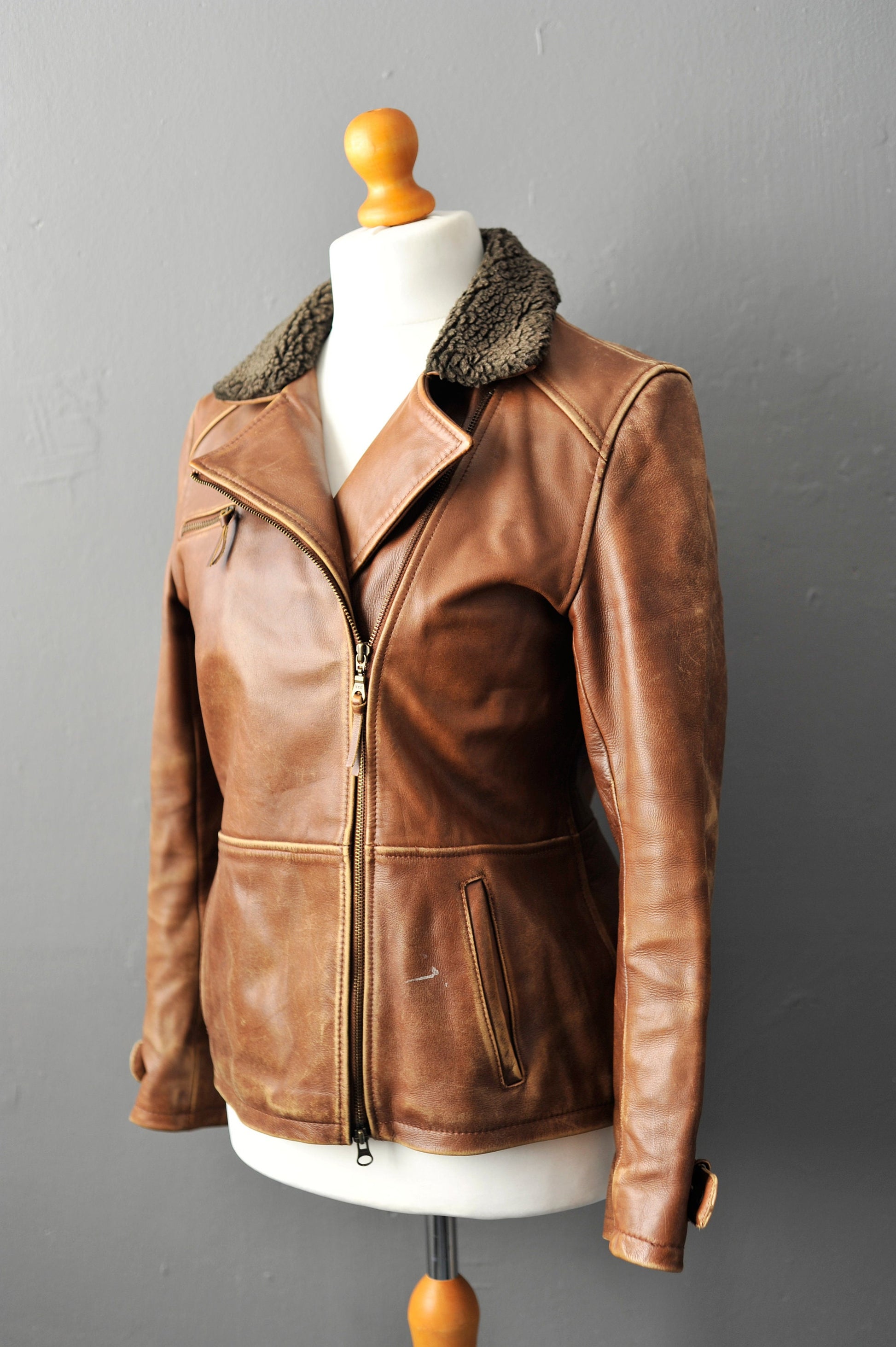 Vintage 90s Leather Flight Jacket by Alpha Industries, Nineties Distressed Aviator, Size Medium