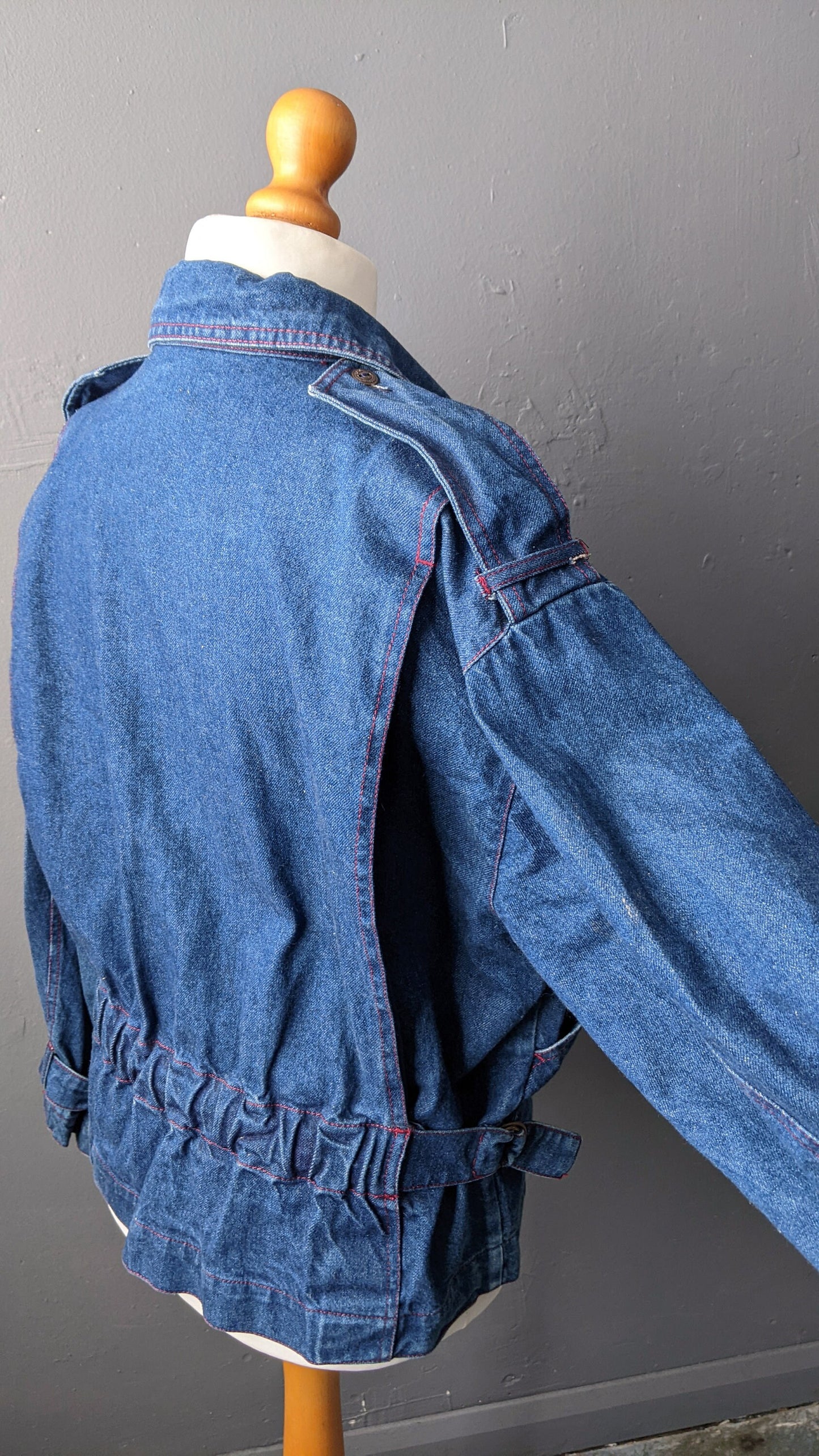 80s Stone Wash Denim Jacket by Claudia Strater, Oversized Coat, Size Medium Large