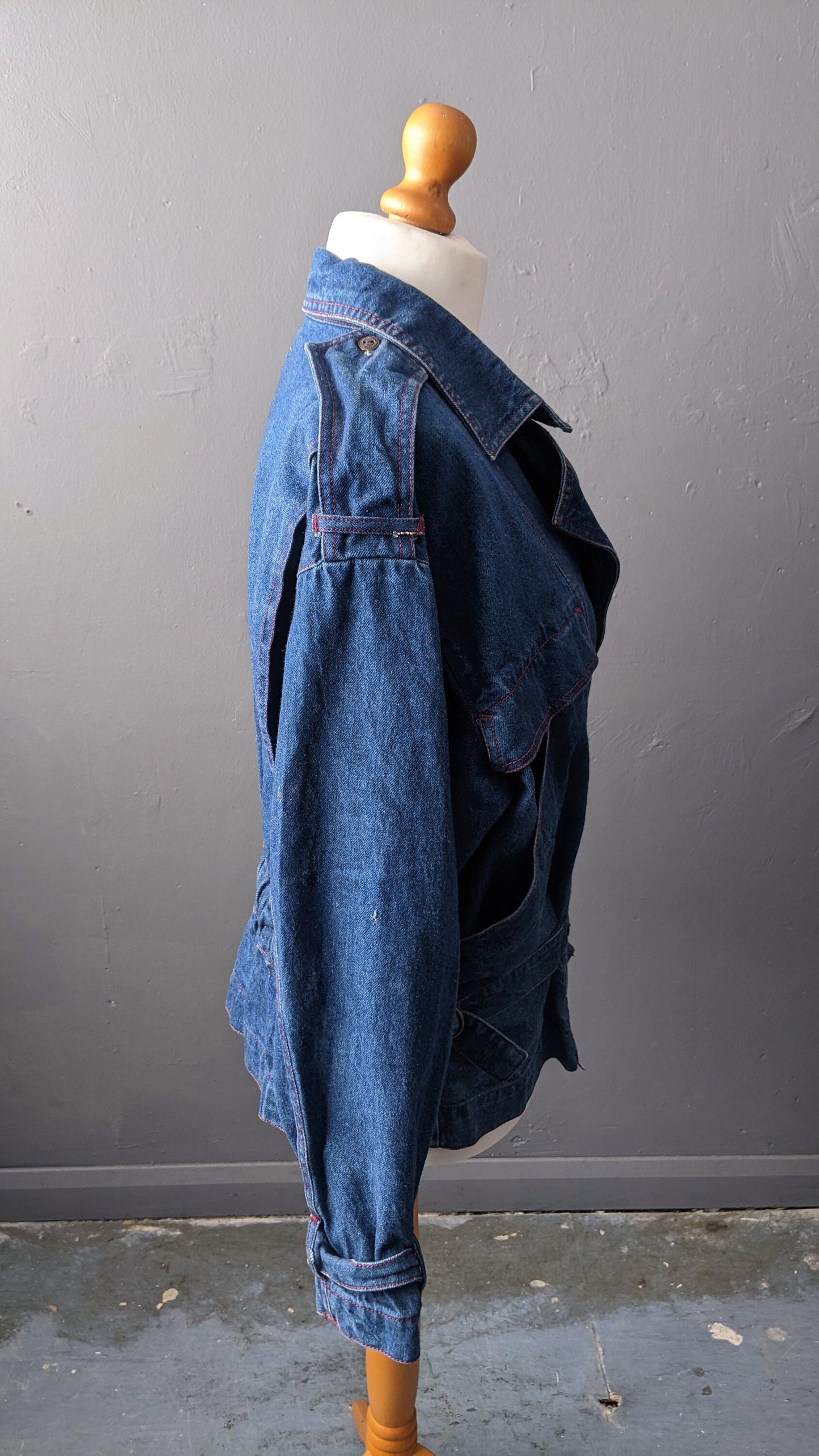 80s Stone Wash Denim Jacket by Claudia Strater, Oversized Coat, Size Medium Large