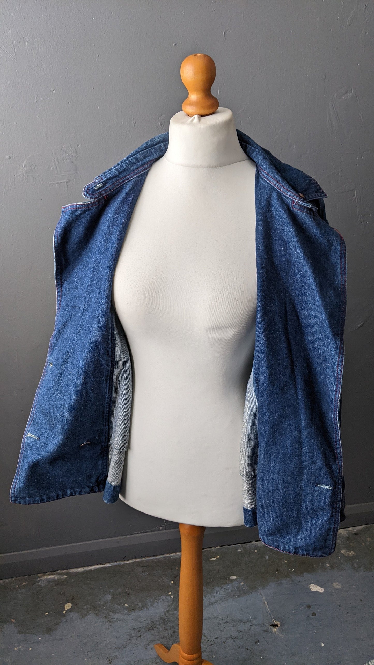 80s Stone Wash Denim Jacket by Claudia Strater, Oversized Coat, Size Medium Large