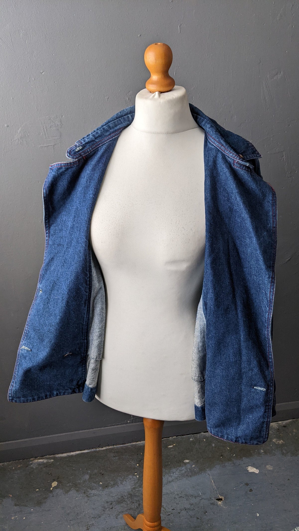 80s Stone Wash Denim Jacket by Claudia Strater, Oversized Coat, Size Medium Large