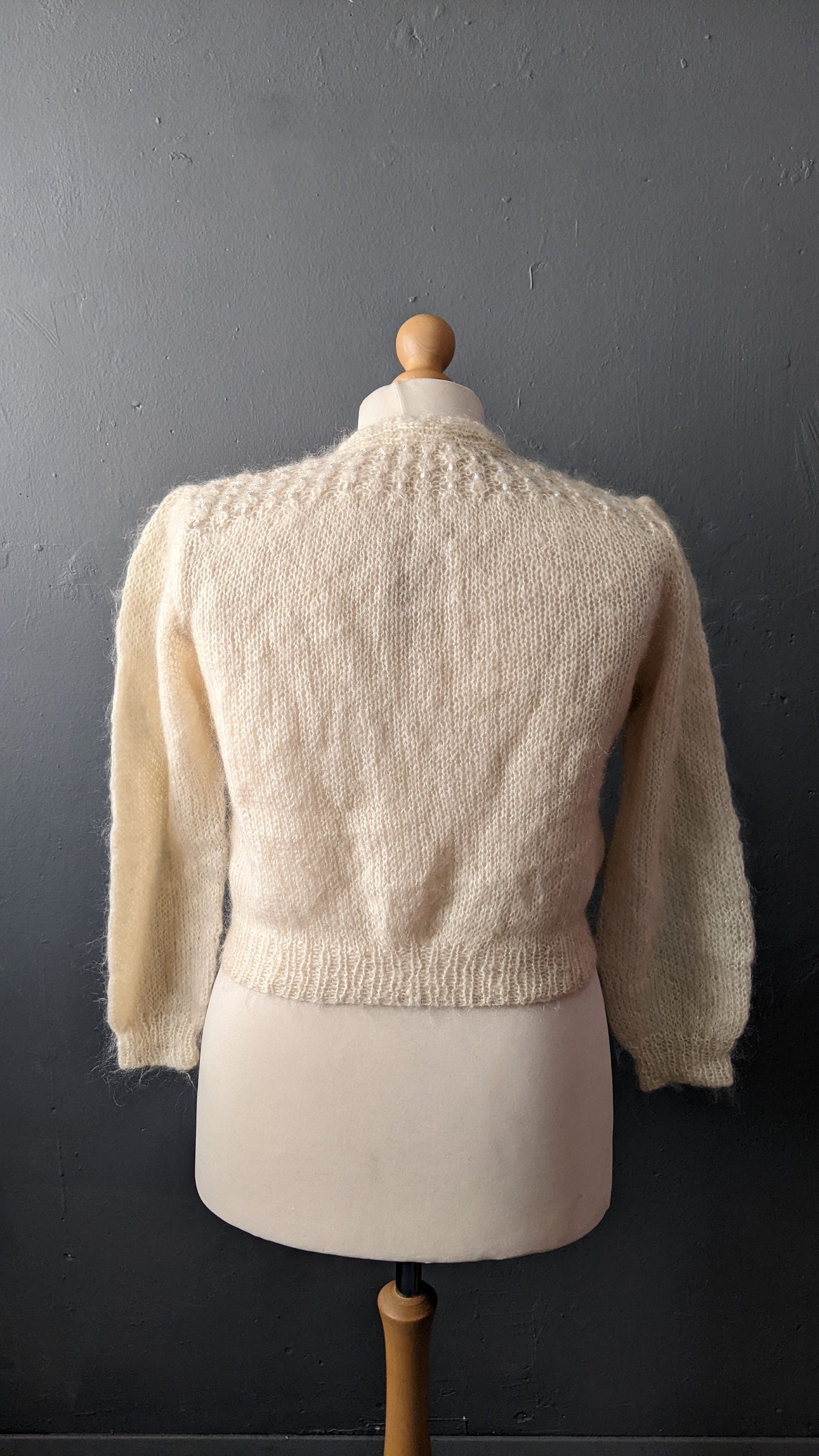 Vintage Cream Sparkly Cardigan, Lightweight Iridescent Knitwear, Size Large