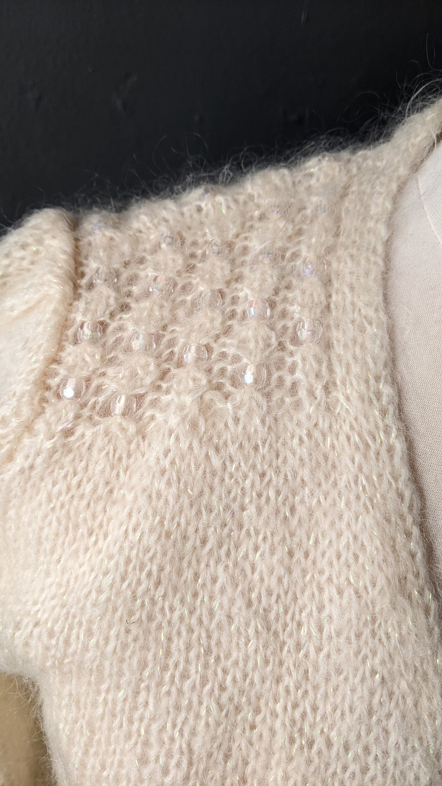Vintage Cream Sparkly Cardigan, Lightweight Iridescent Knitwear, Size Large