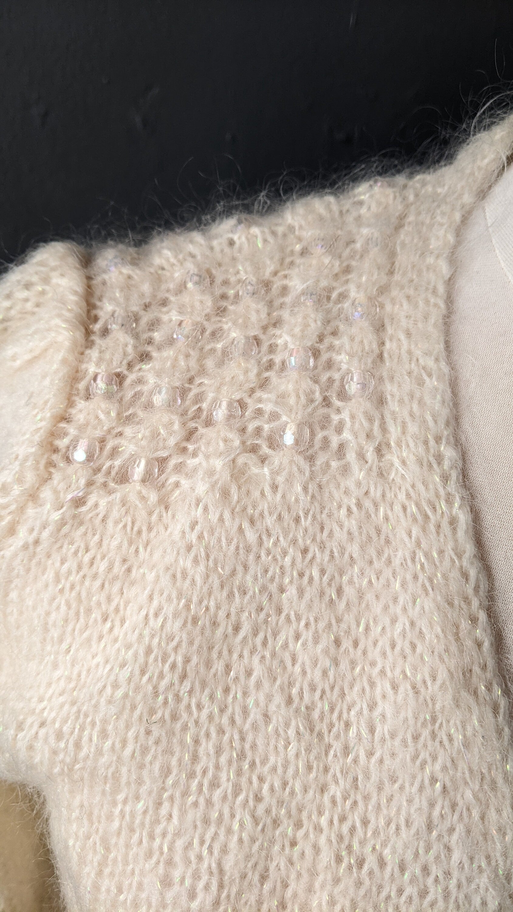 Vintage Cream Sparkly Cardigan, Lightweight Iridescent Knitwear, Size Large