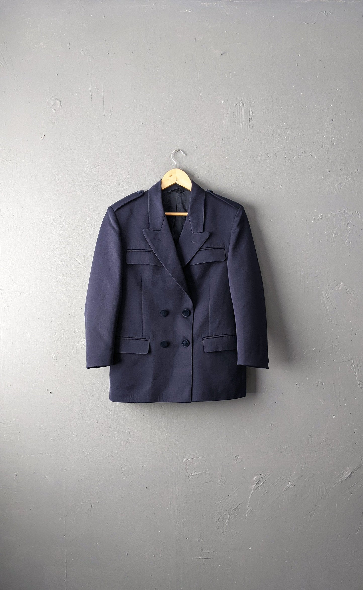 90s Navy Blue Double Breasted Jacket, Italian Wool Blazer, Size Medium
