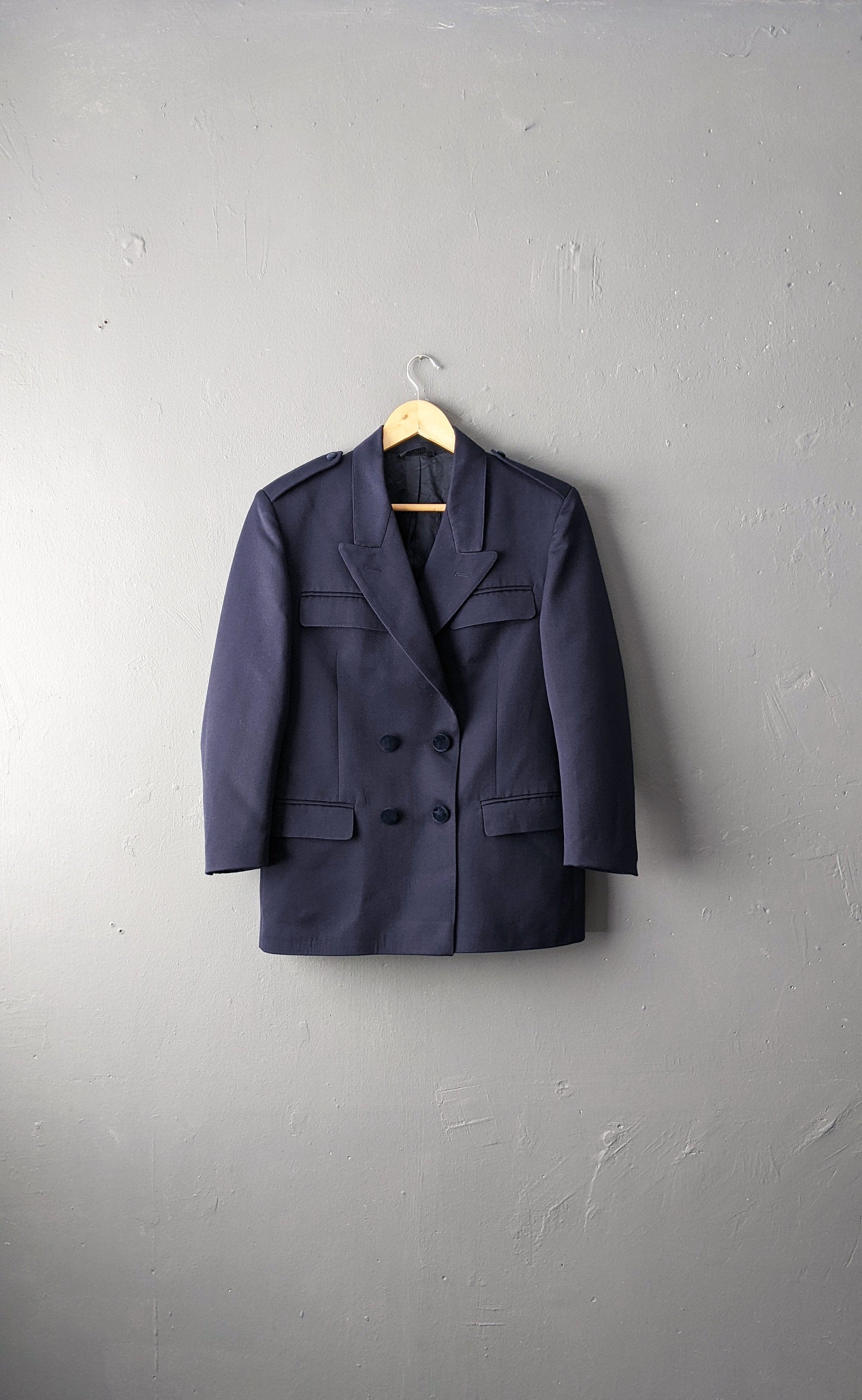 90s Navy Blue Double Breasted Jacket, Italian Wool Blazer, Size Medium