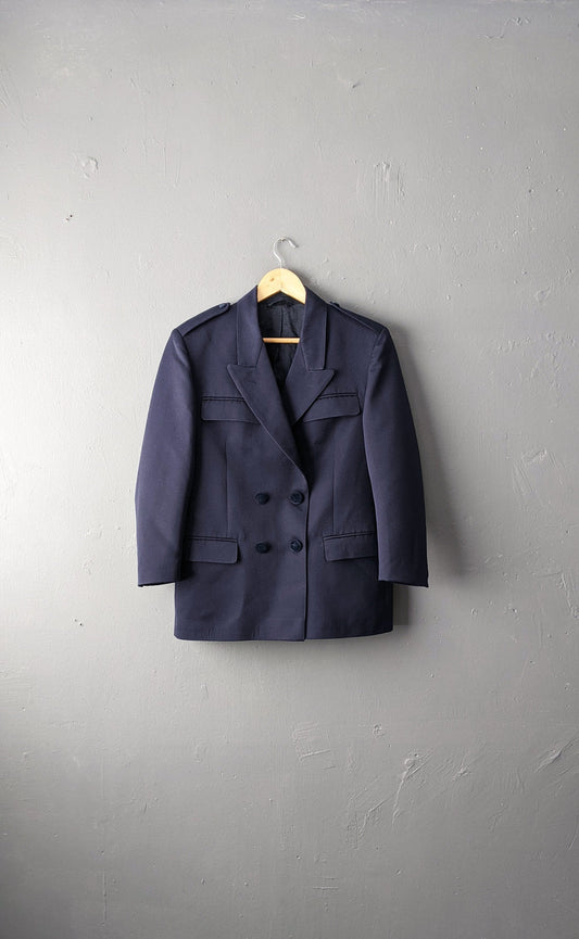90s Navy Blue Double Breasted Jacket, Italian Wool Blazer, Size Medium