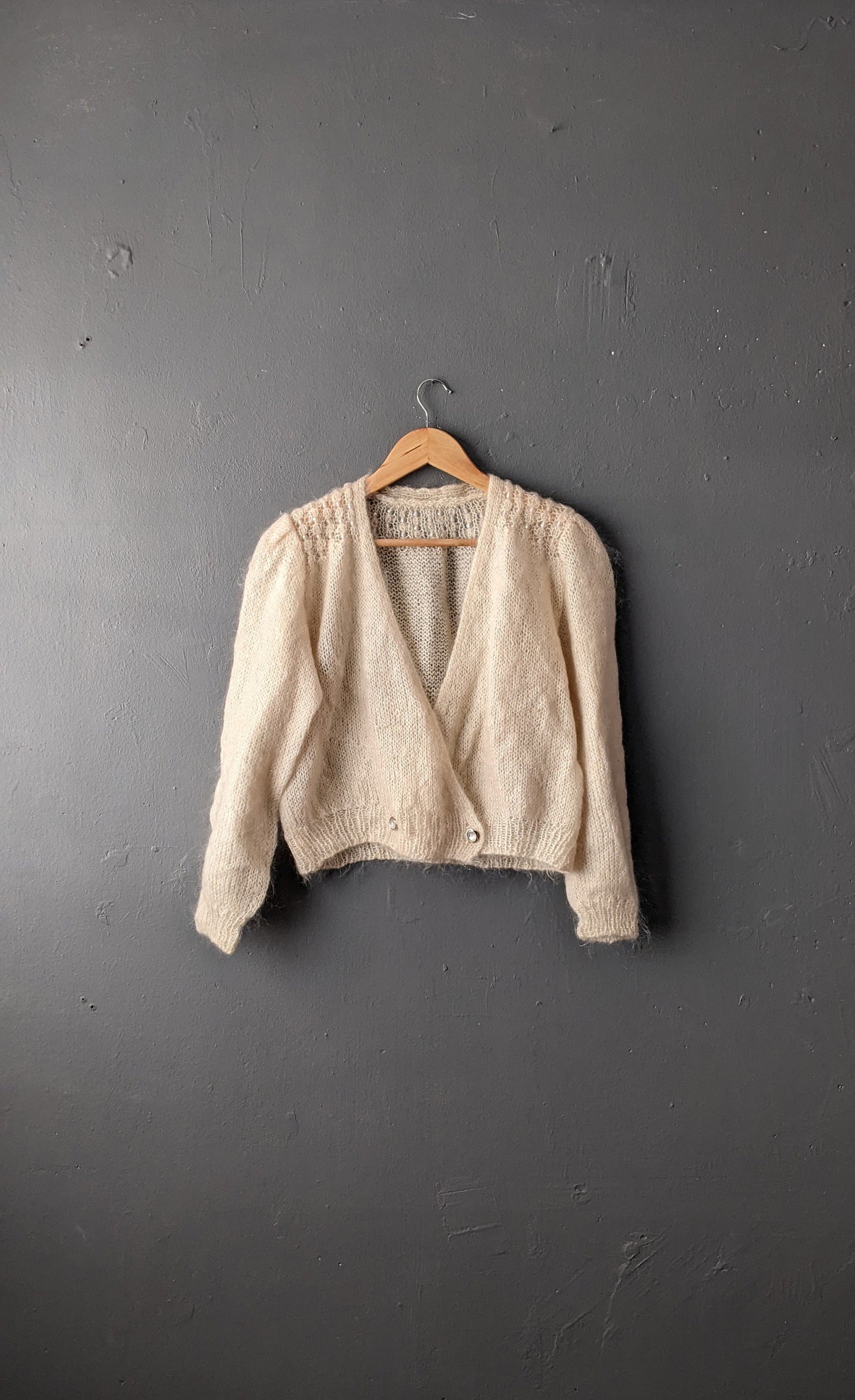 Vintage Cream Sparkly Cardigan, Lightweight Iridescent Knitwear, Size Large