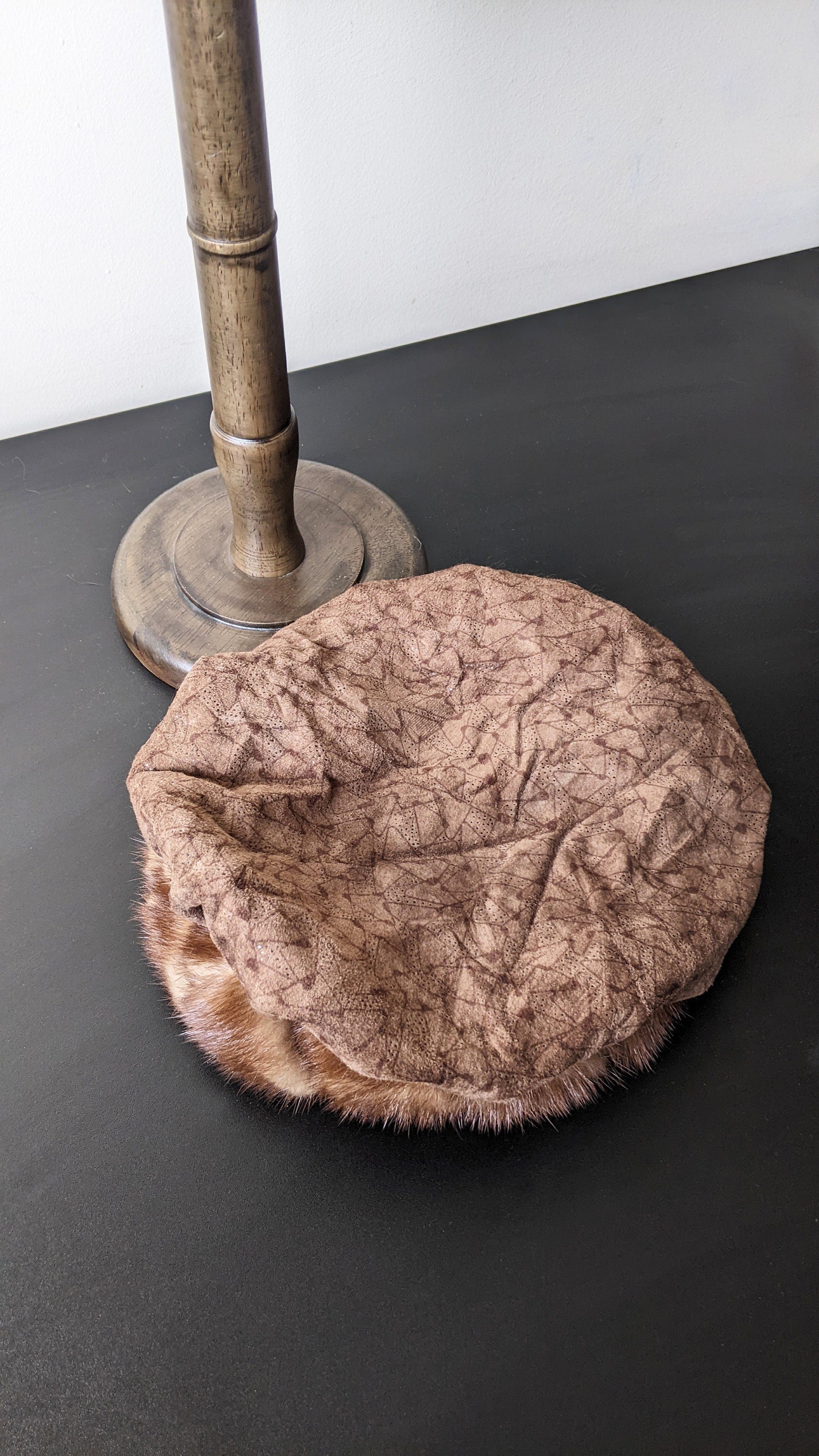 80s Fur Trimmed Cap, Medieval Style Beret, Renn Faire, Size Small