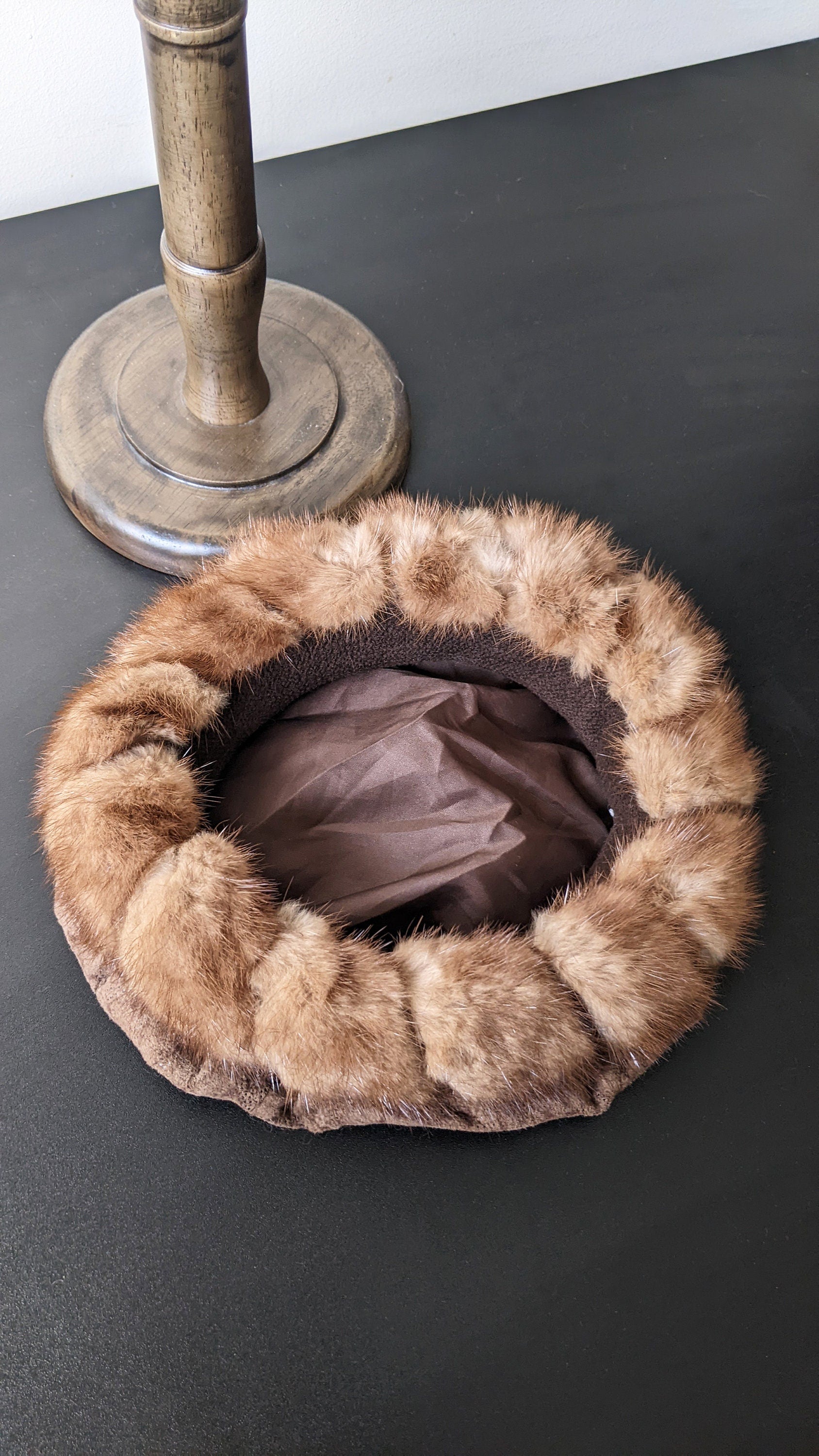 80s Fur Trimmed Cap, Medieval Style Beret, Renn Faire, Size Small