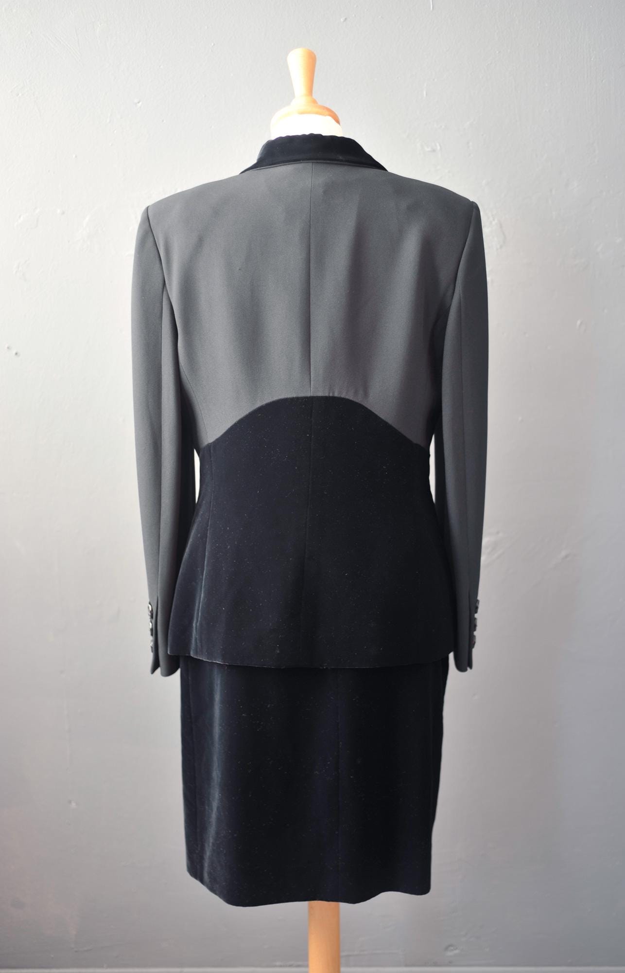90s Two Piece Velvet Dress Suit by Paola Antonini, Italian Vintage, Size Medium