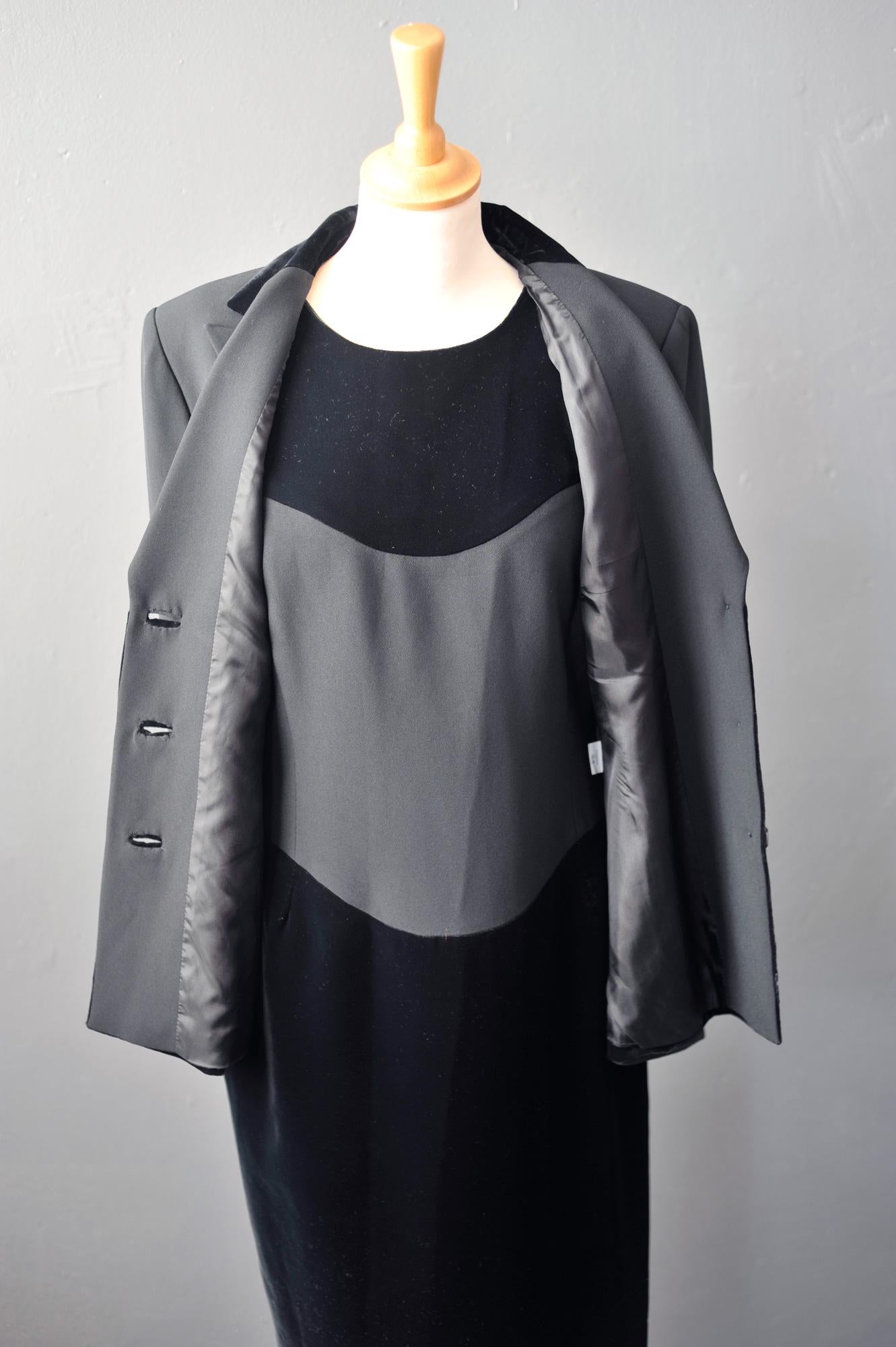 90s Two Piece Velvet Dress Suit by Paola Antonini, Italian Vintage, Size Medium