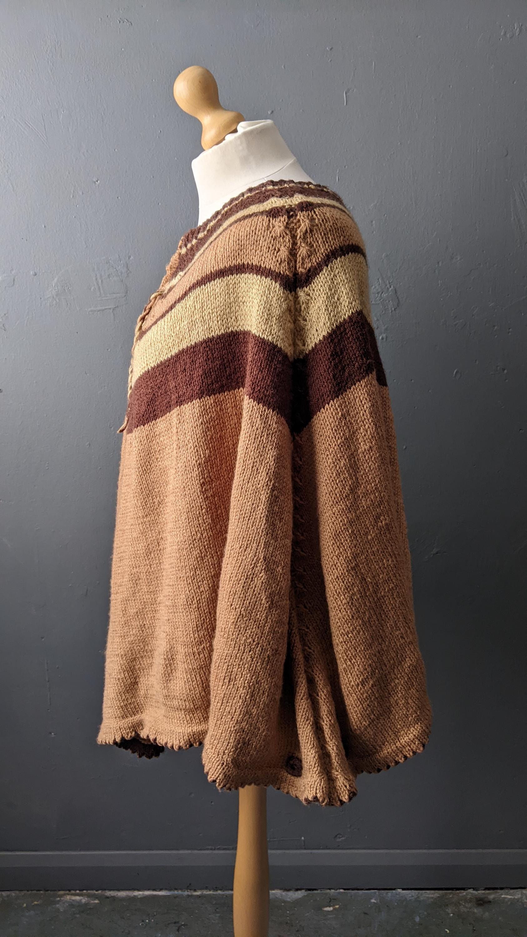 Vintage 70s Stripe Knitted Poncho, One Size