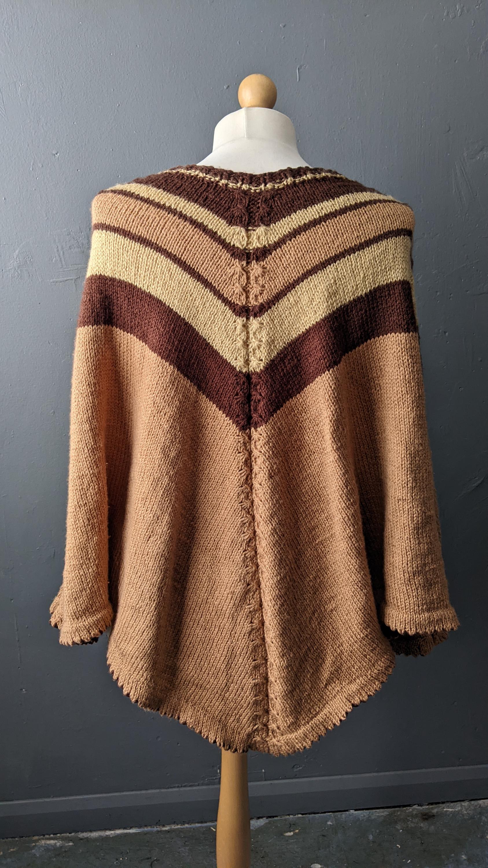 Vintage 70s Stripe Knitted Poncho, One Size