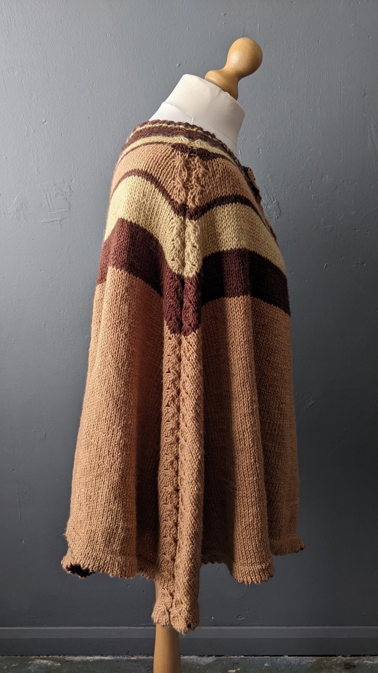 Vintage 70s Stripe Knitted Poncho, One Size