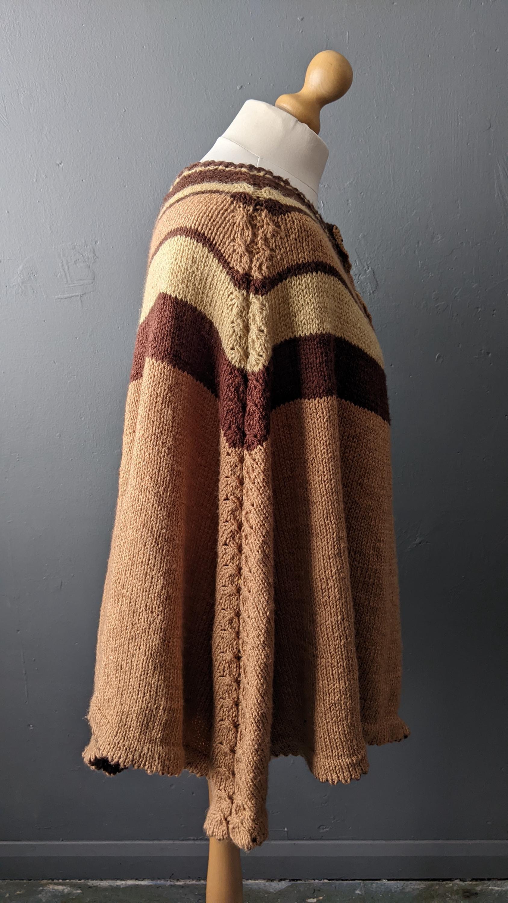 Vintage 70s Stripe Knitted Poncho, One Size