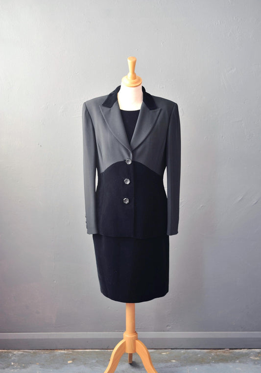 90s Two Piece Velvet Dress Suit by Paola Antonini, Italian Vintage, Size Medium
