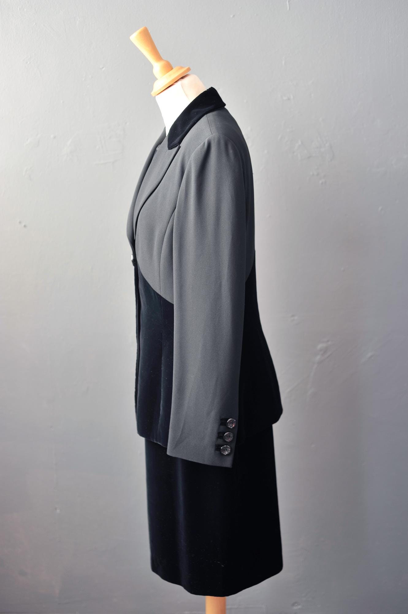 90s Two Piece Velvet Dress Suit by Paola Antonini, Italian Vintage, Size Medium