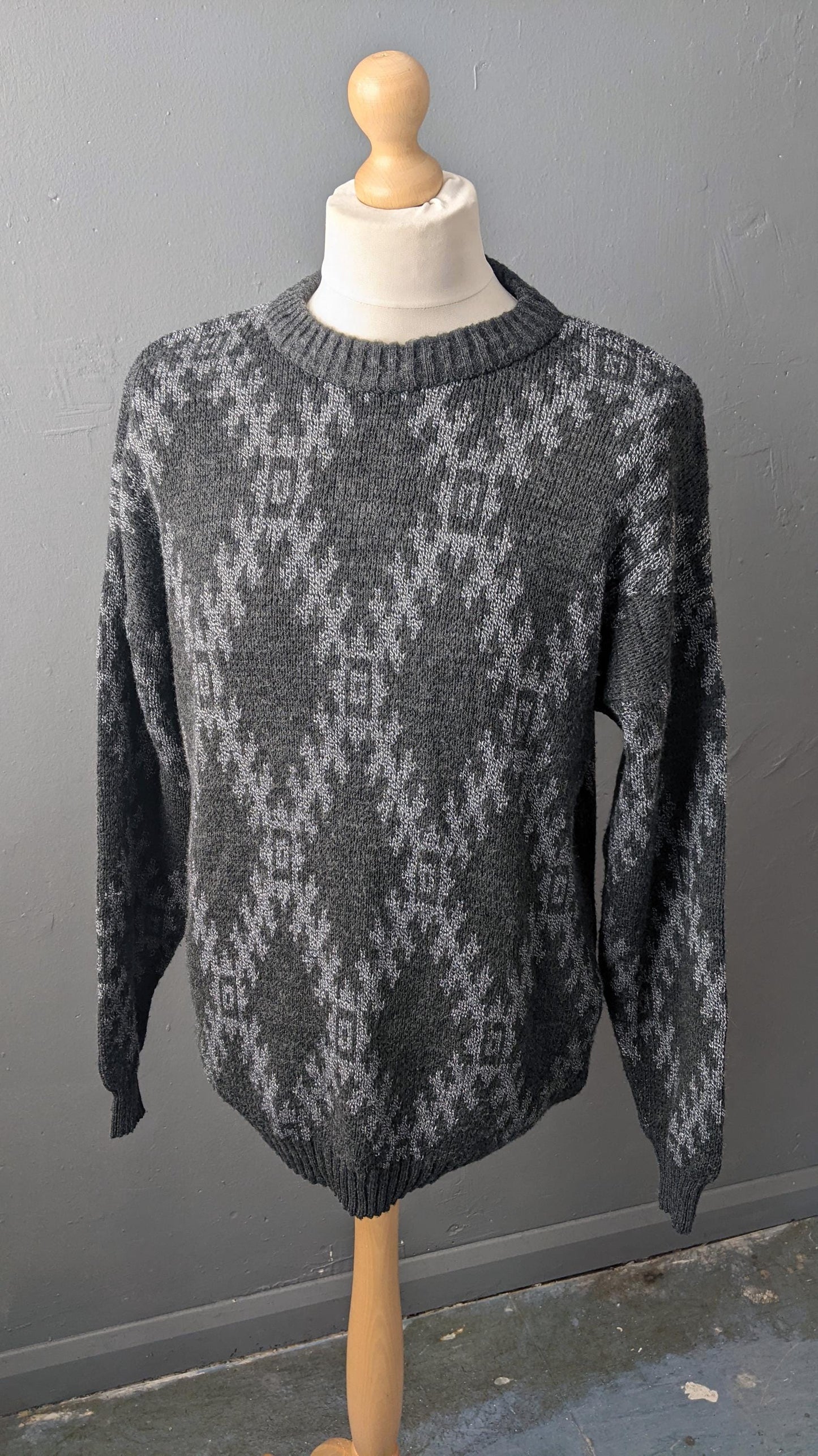 90s Aztec Diamond Wool Blend Sweater, 44 46 chest