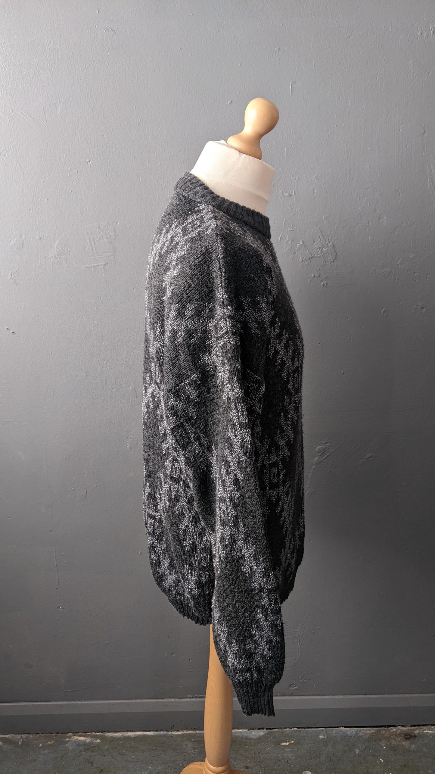 90s Aztec Diamond Wool Blend Sweater, 44 46 chest