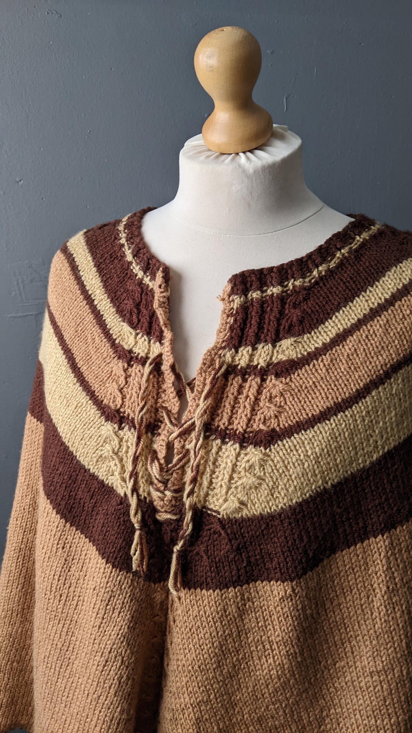Vintage 70s Stripe Knitted Poncho, One Size
