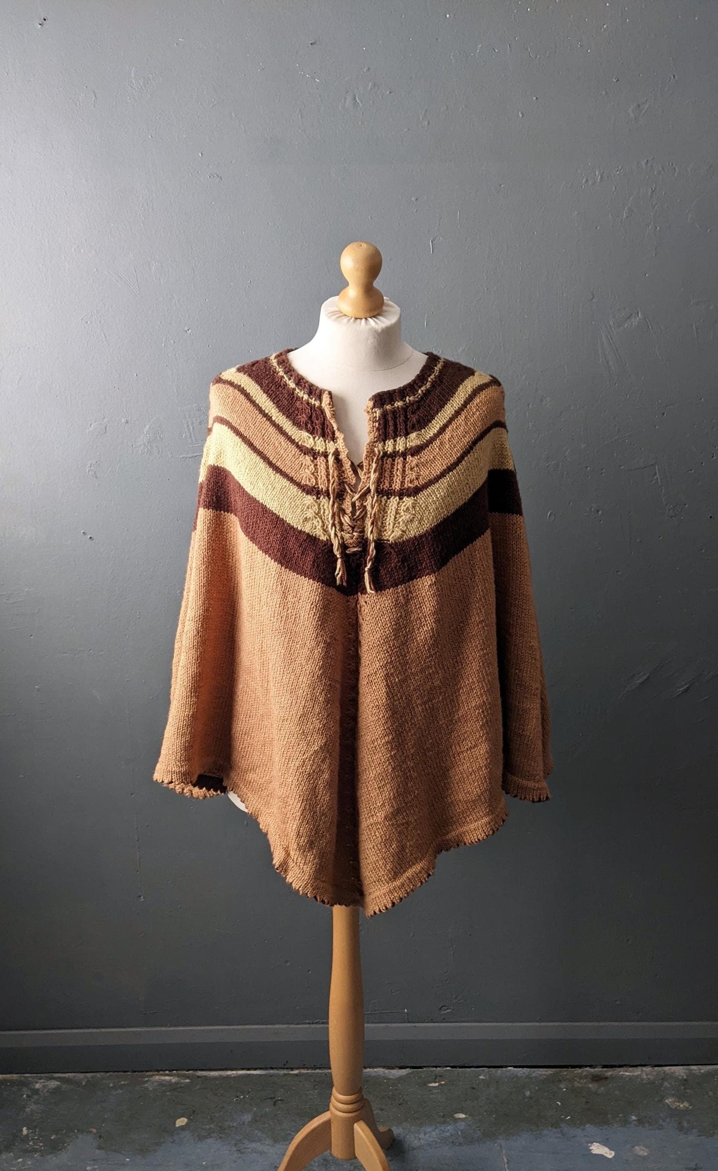Vintage 70s Stripe Knitted Poncho, One Size