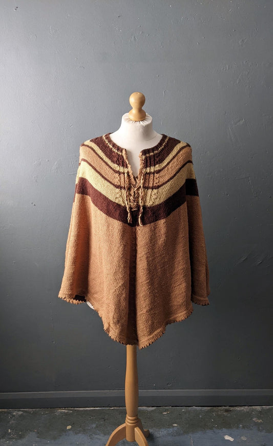 Vintage 70s Stripe Knitted Poncho, One Size
