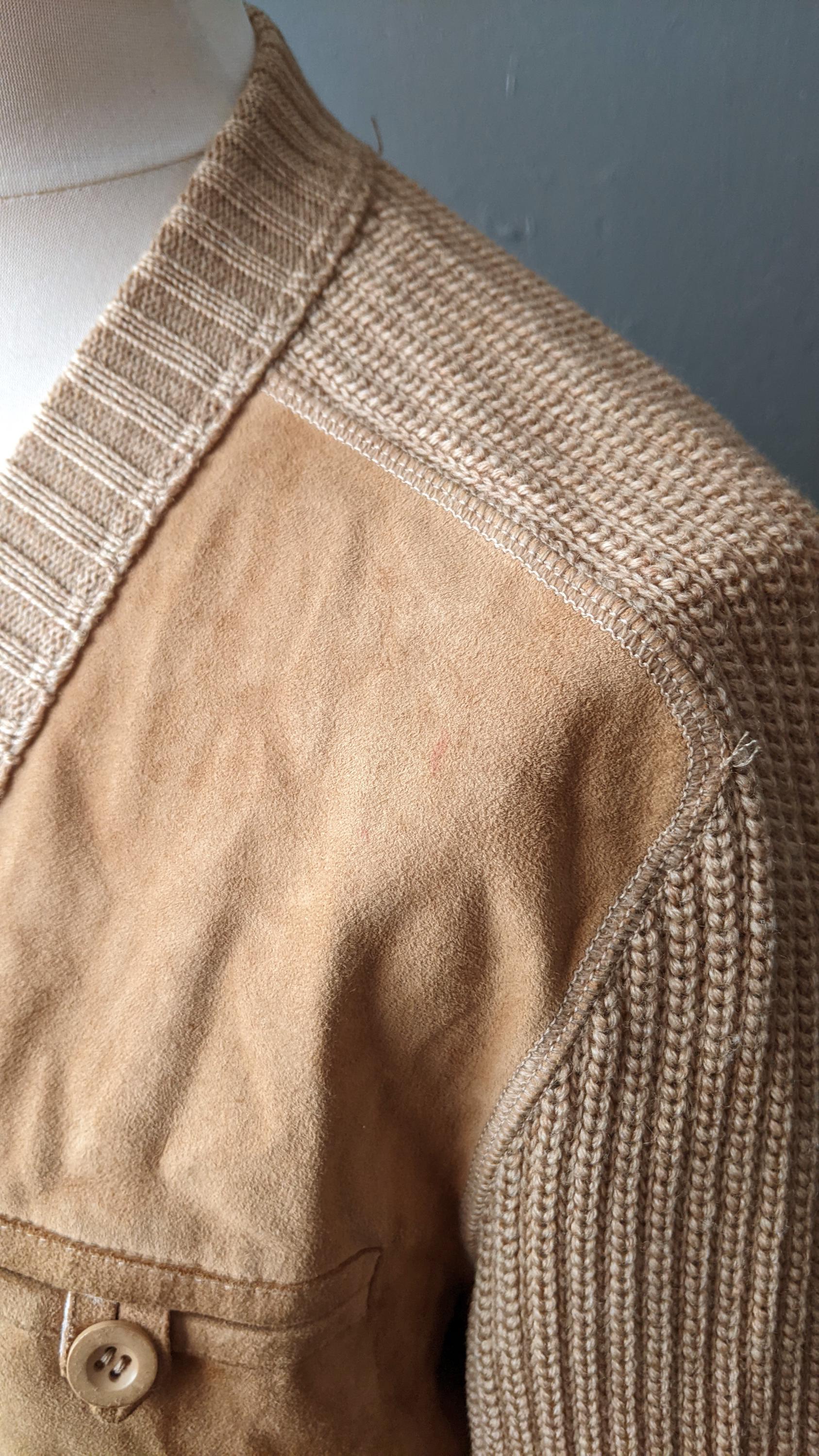 80s Mens Suede Cardigan Jacket, Size Large 44 46 Chest