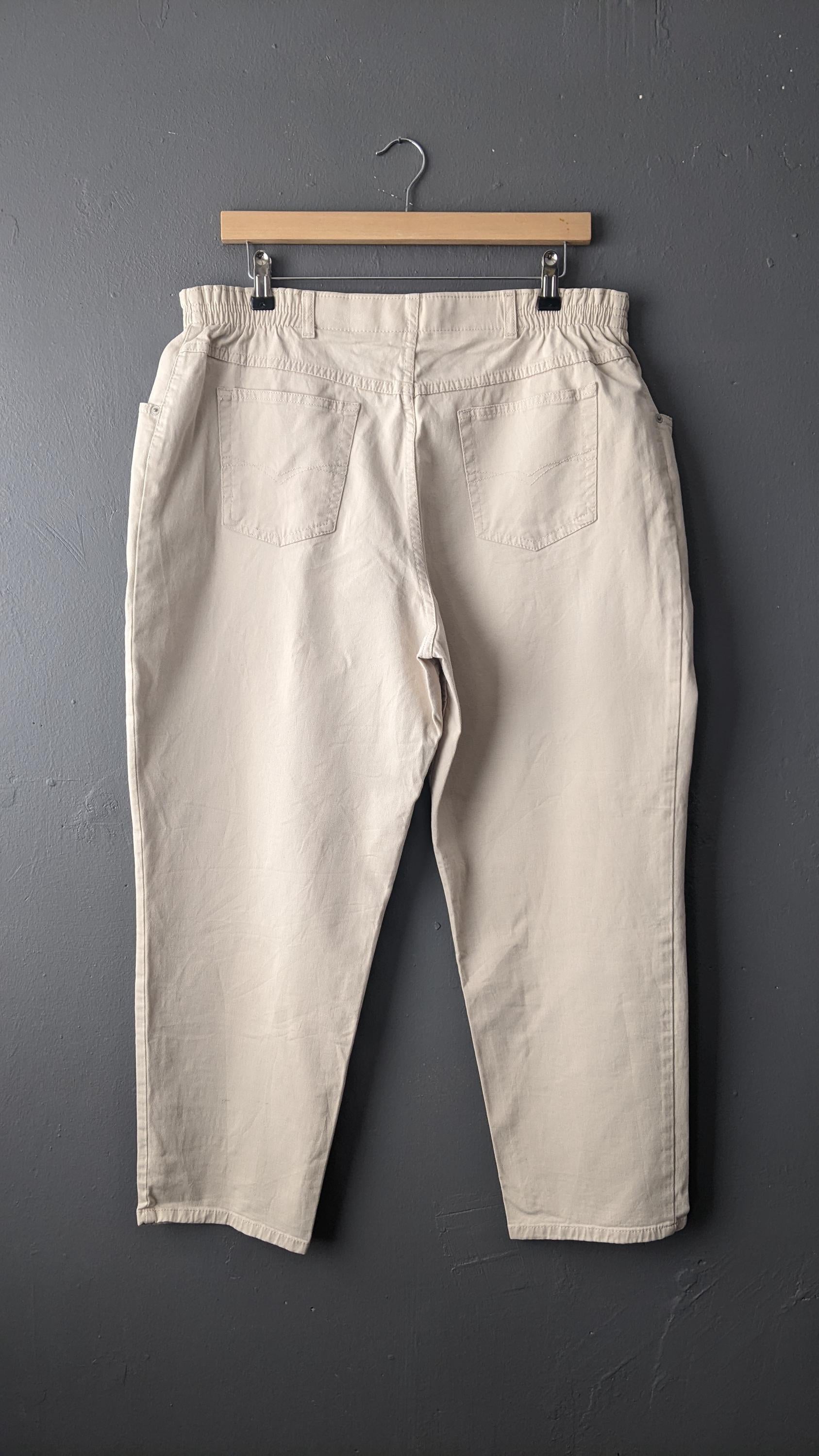 Vintage Cream Beige Twill Trousers, Size XL