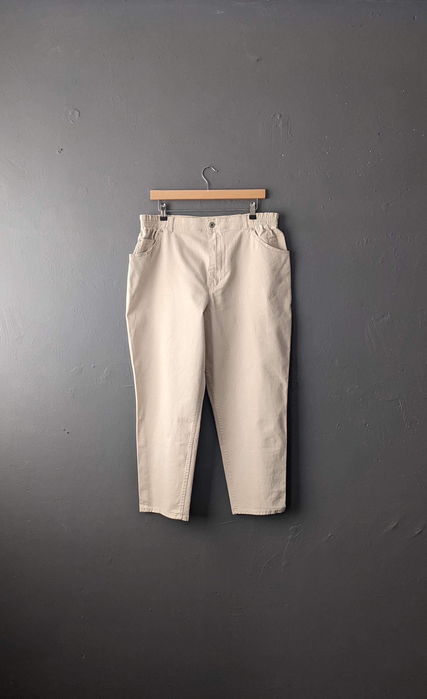 Vintage Cream Beige Twill Trousers, Size XL