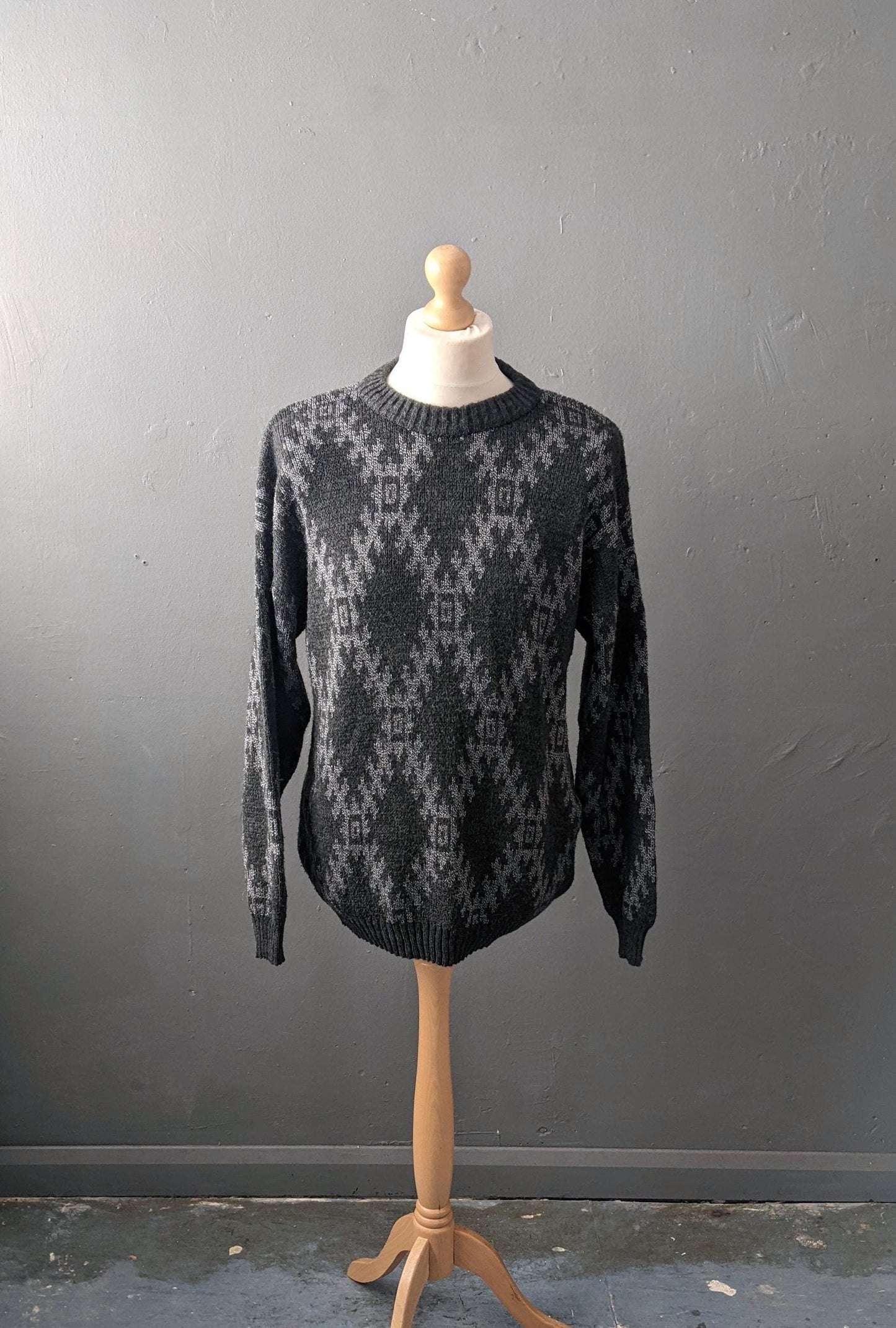 90s Aztec Diamond Wool Blend Sweater, 44 46 chest