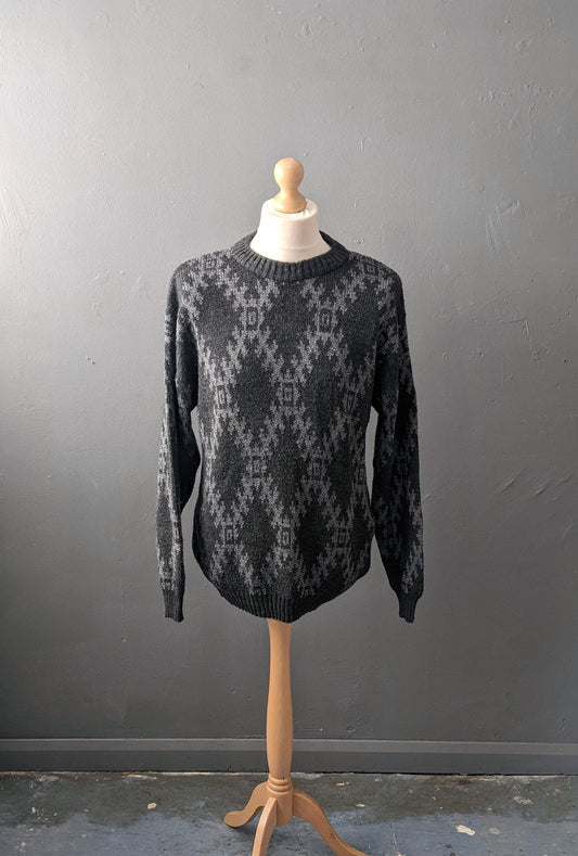 90s Aztec Diamond Wool Blend Sweater, 44 46 chest