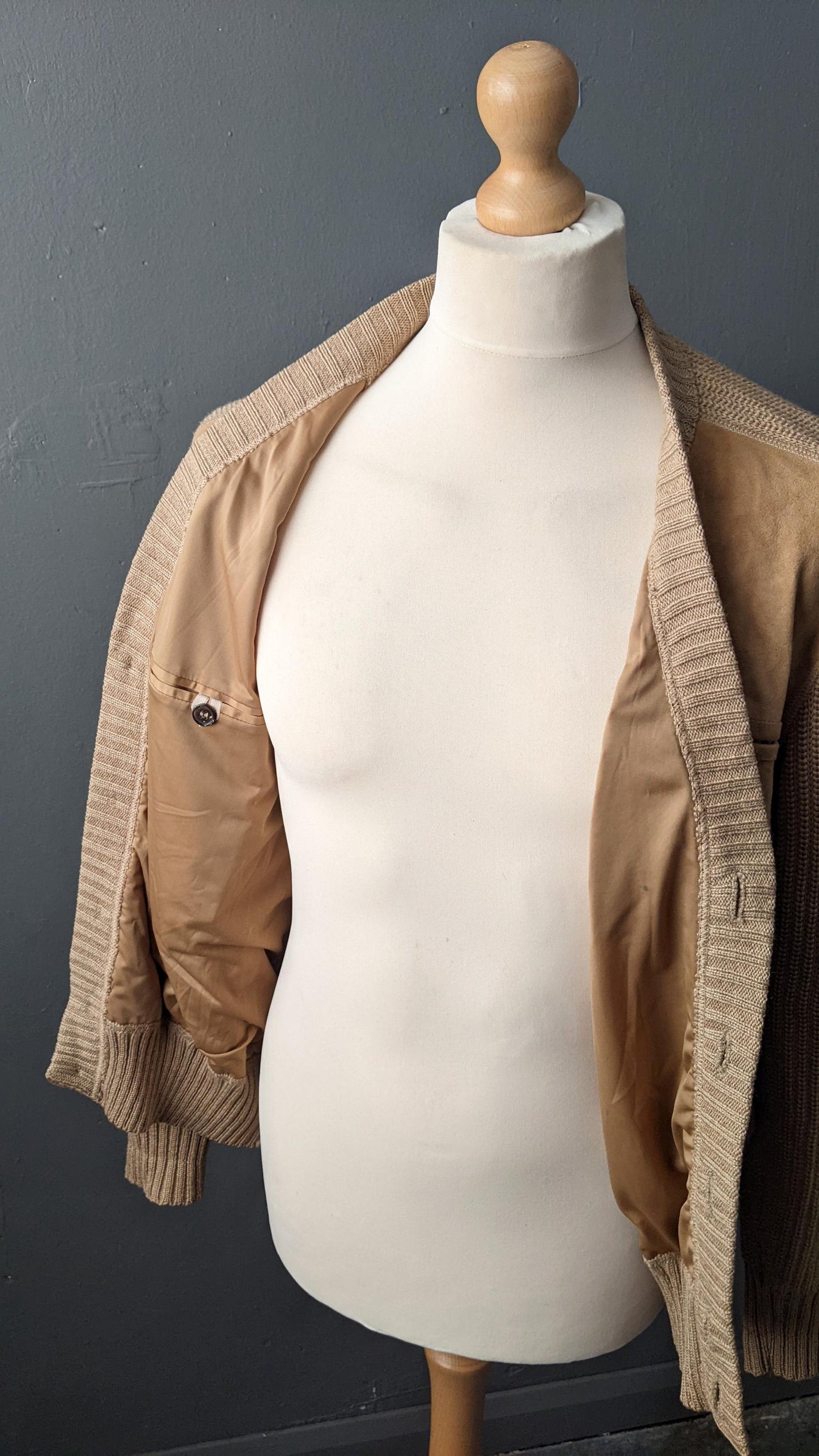80s Mens Suede Cardigan Jacket, Size Large 44 46 Chest
