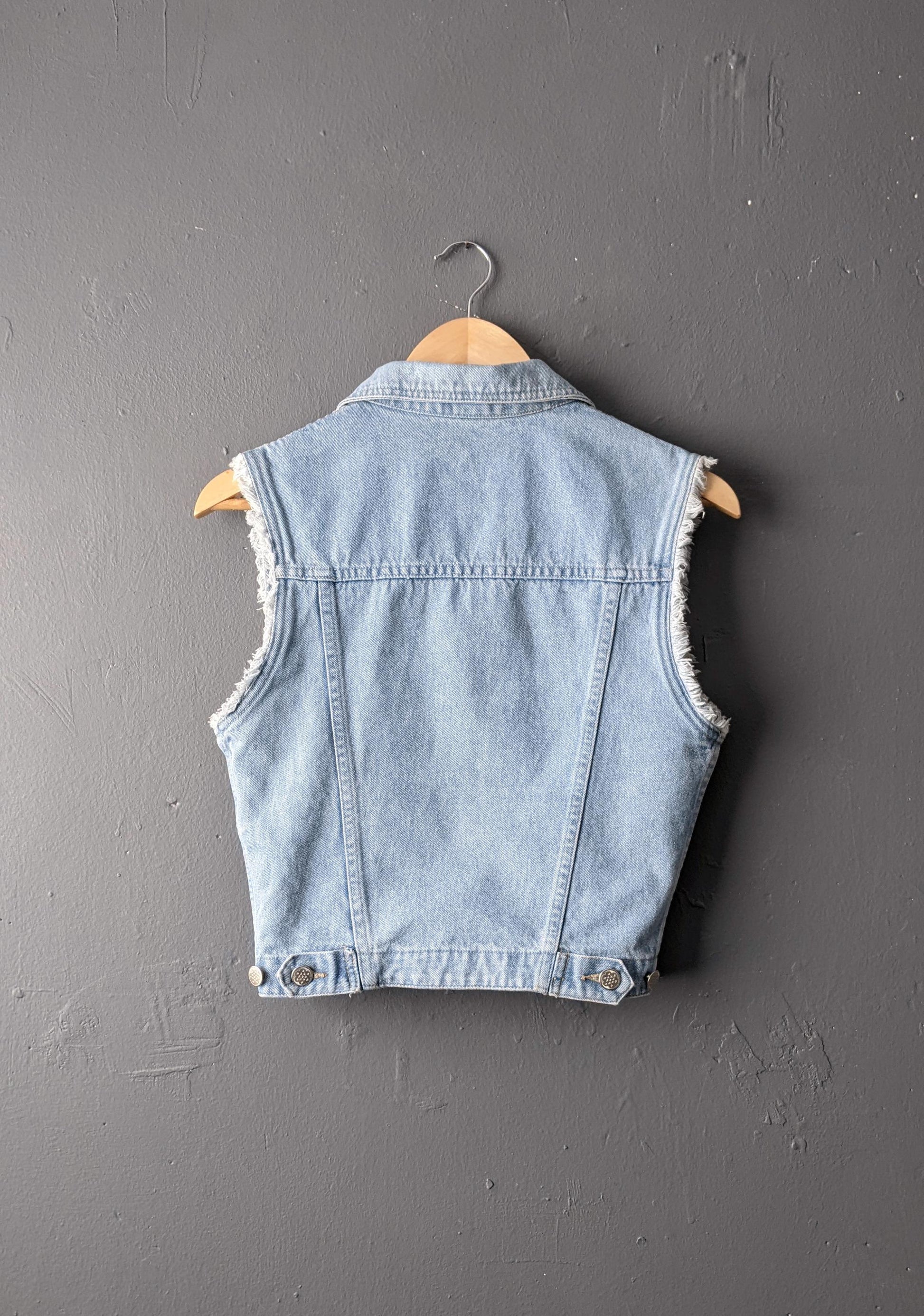 Vintage 90s Faded Wash Denim Vest: Sleeveless Jean Jacket, Mens XS