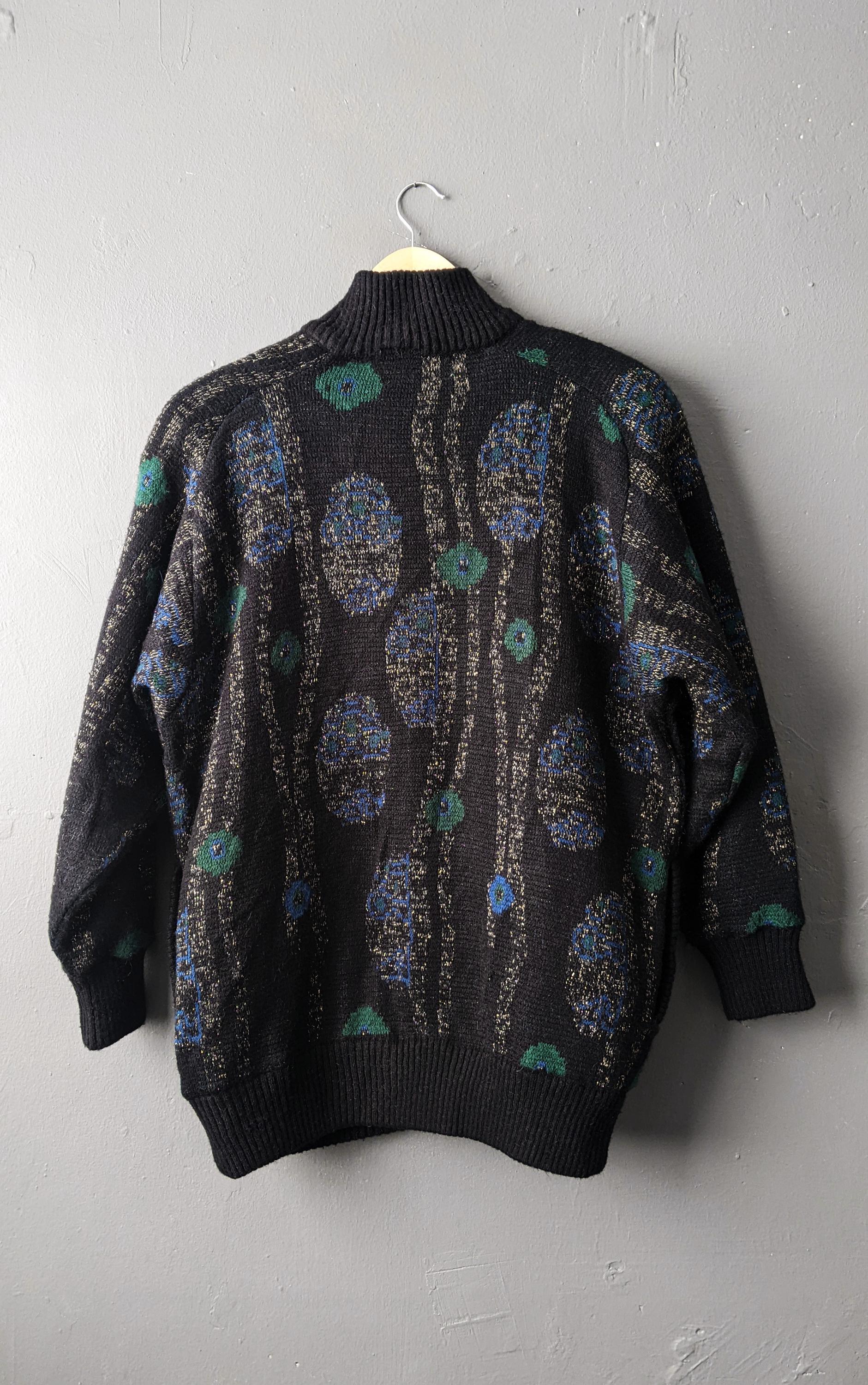 80s Klimt Nouveau Cardigan, Warm Long Coatigan, Medium to Plus Size