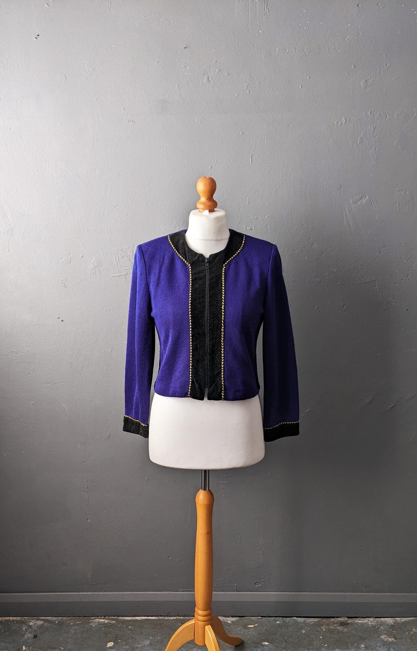 80s Cardigan Jacket by Jessica Howard Petite, Velvet Trim Smart Knitwear, Size Small Medium