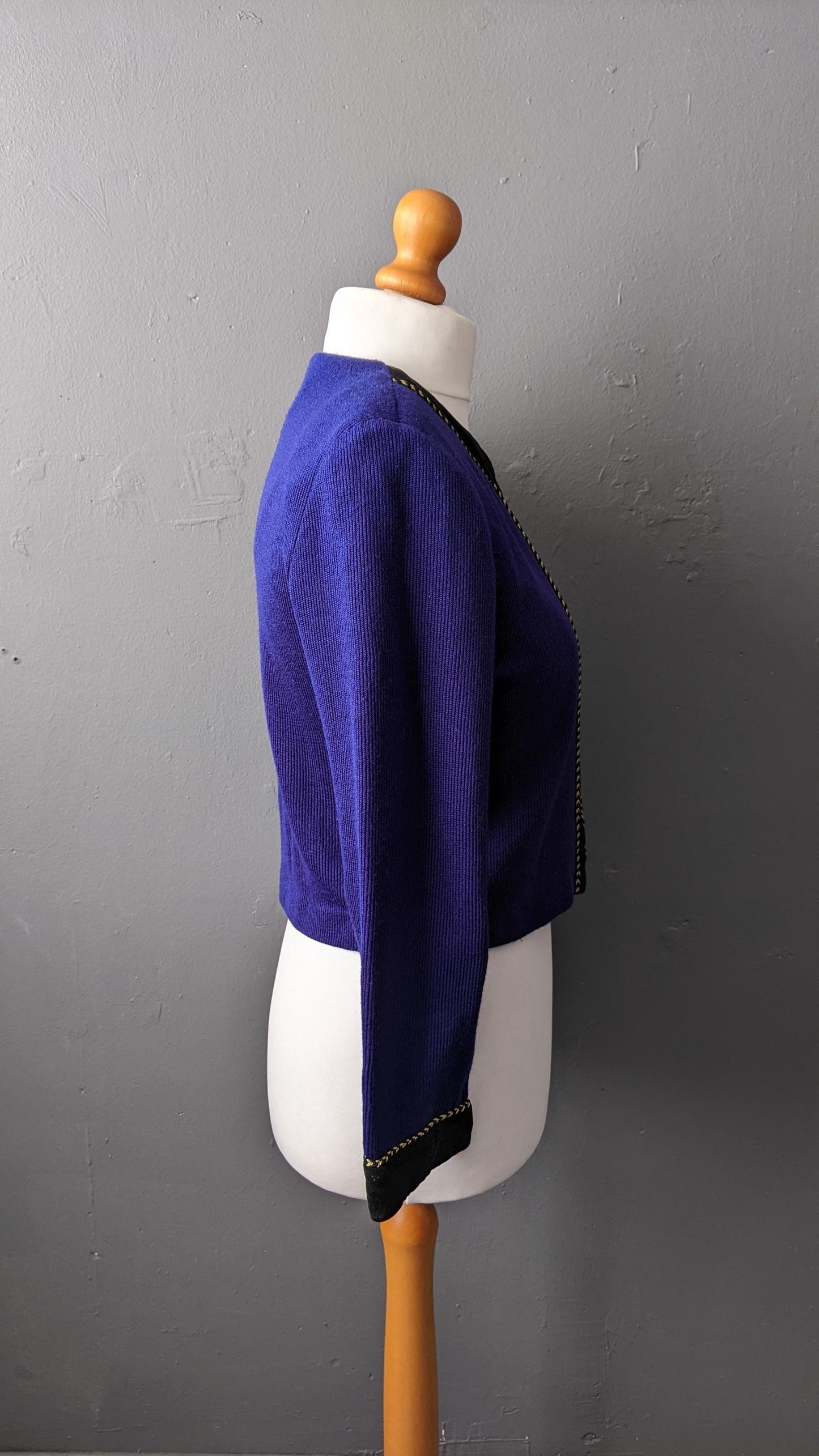 80s Cardigan Jacket by Jessica Howard Petite, Velvet Trim Smart Knitwear, Size Small Medium