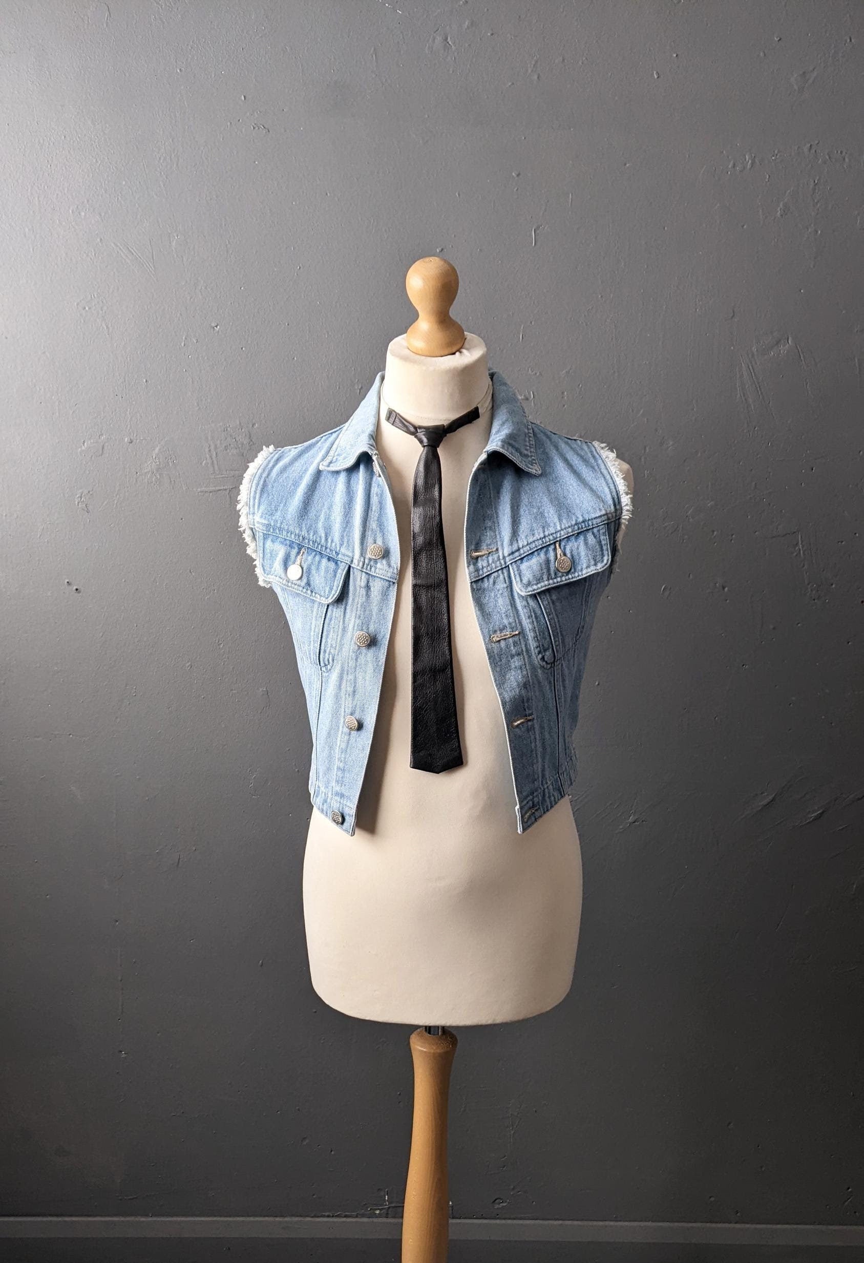 Vintage 90s Faded Wash Denim Vest: Sleeveless Jean Jacket, Mens XS