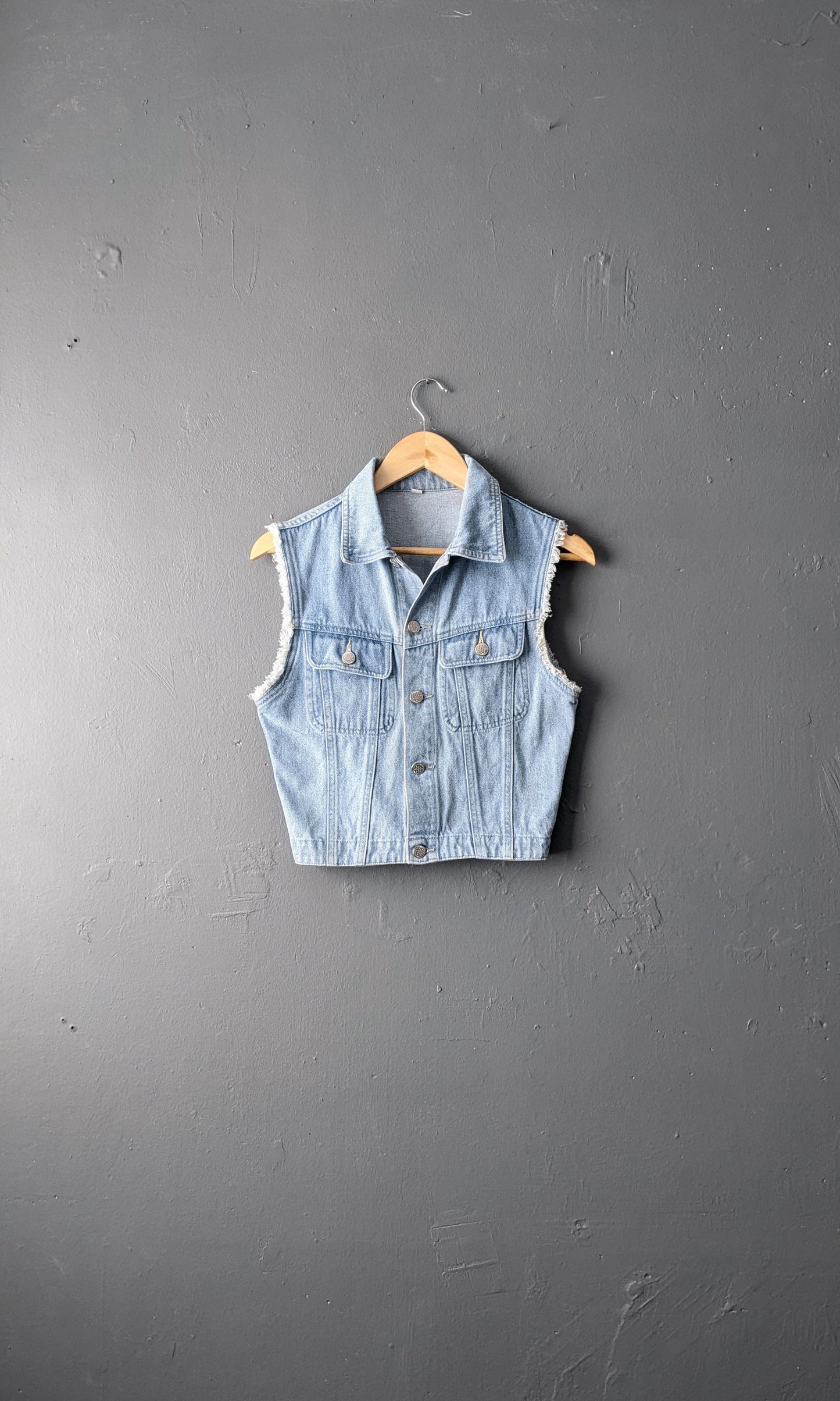 Vintage 90s Faded Wash Denim Vest: Sleeveless Jean Jacket, Mens XS