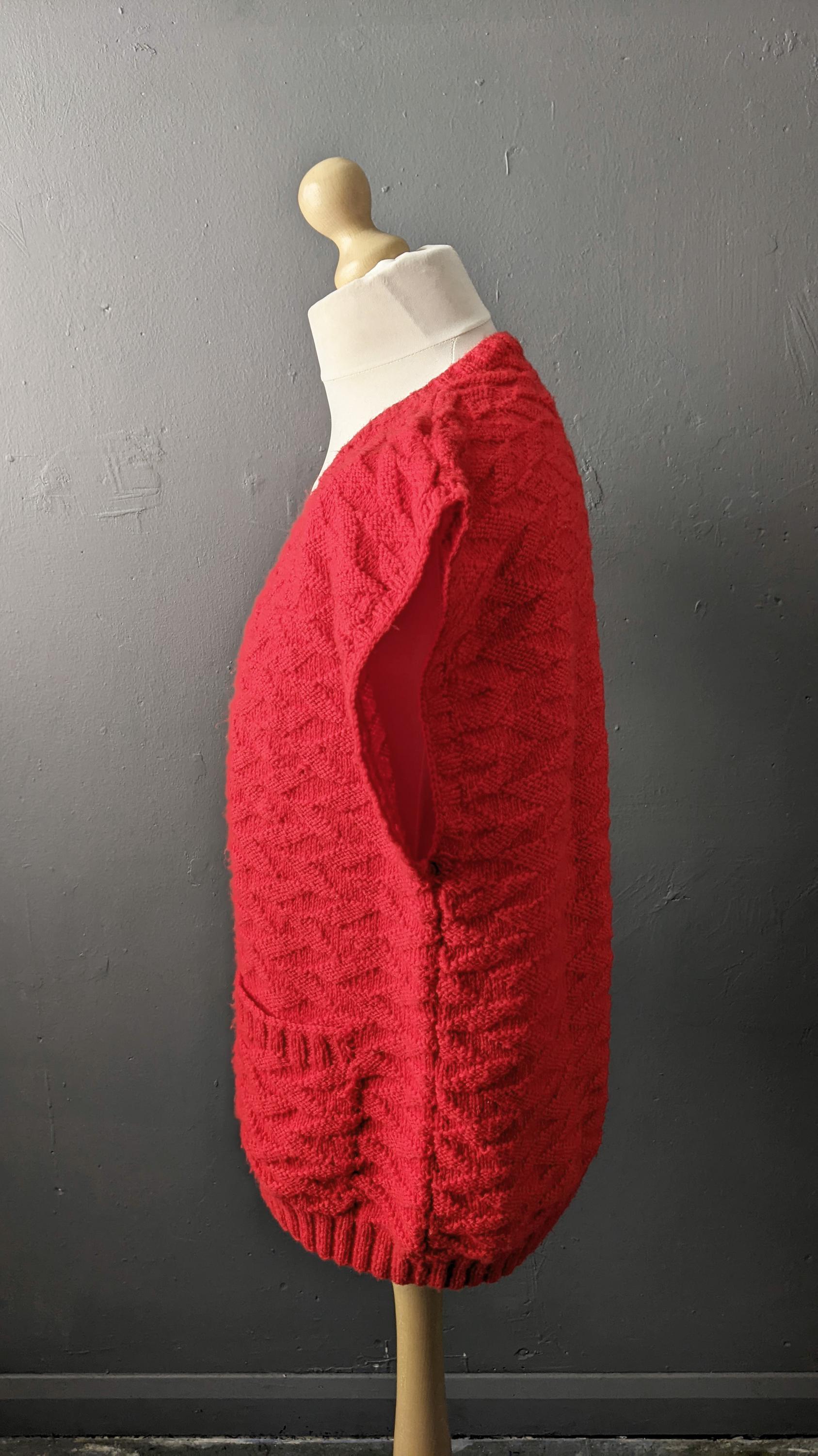 Mens 70s Knit Tank Top, V Neck Cardigan Vest, Size XL 48 Chest