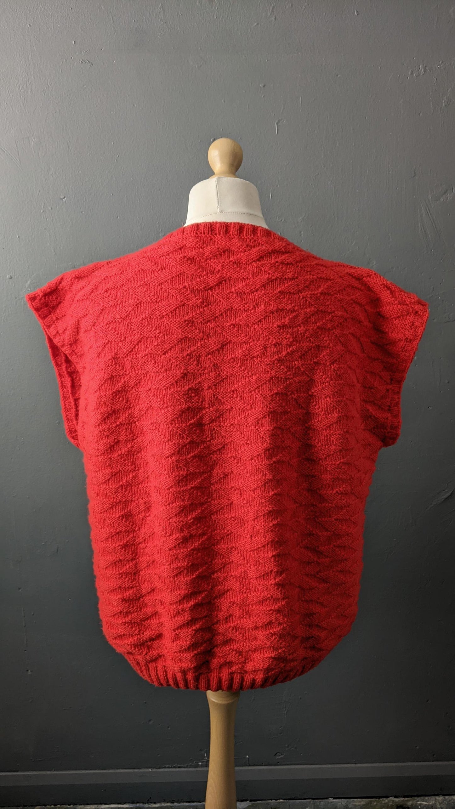 Mens 70s Knit Tank Top, V Neck Cardigan Vest, Size XL 48 Chest
