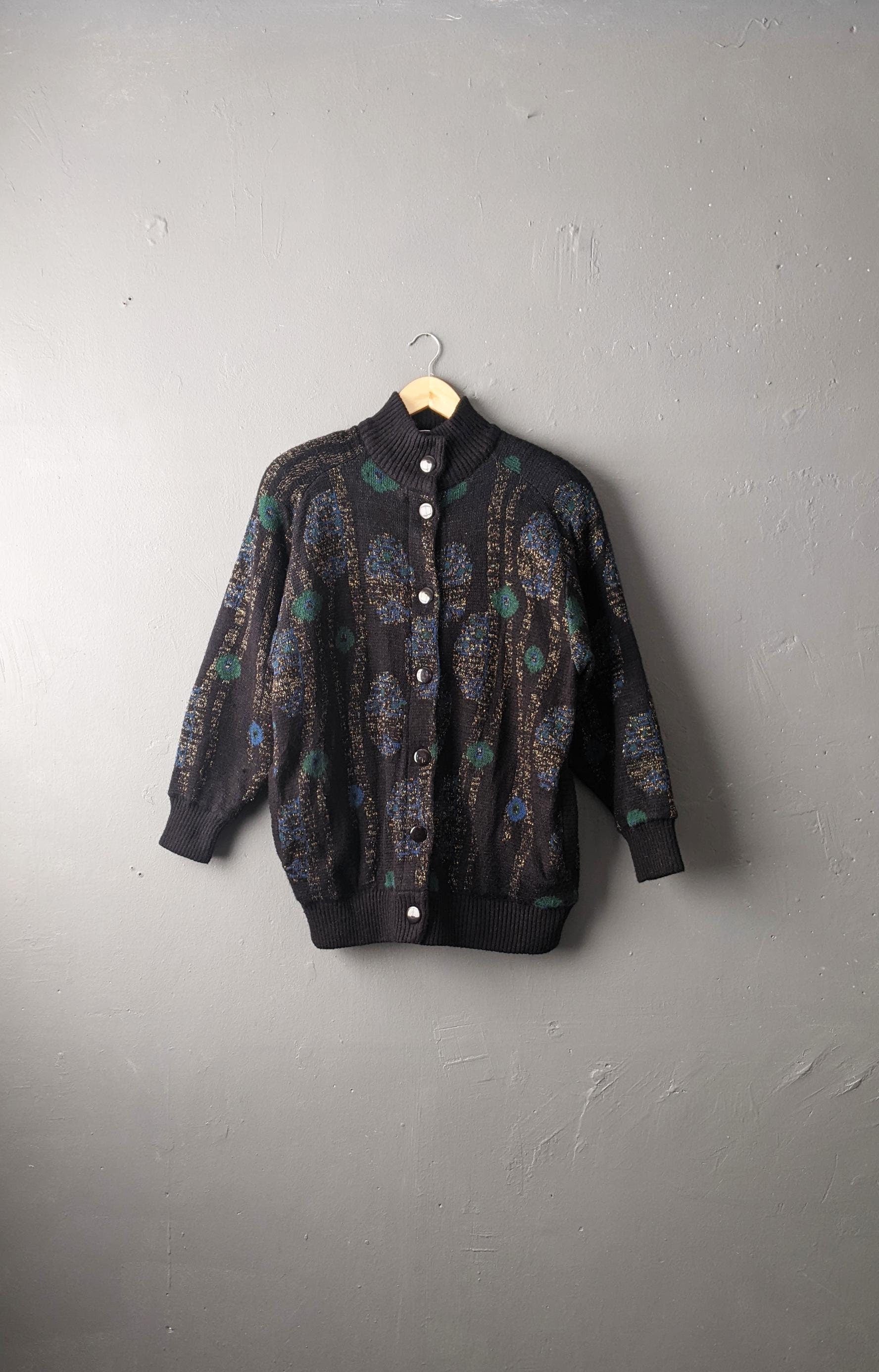 80s Klimt Nouveau Cardigan, Warm Long Coatigan, Medium to Plus Size