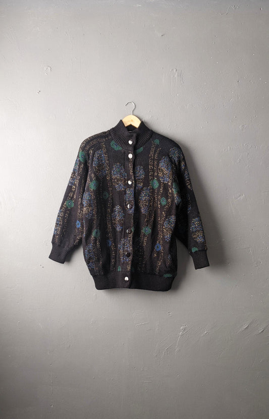 80s Klimt Nouveau Cardigan, Warm Long Coatigan, Medium to Plus Size