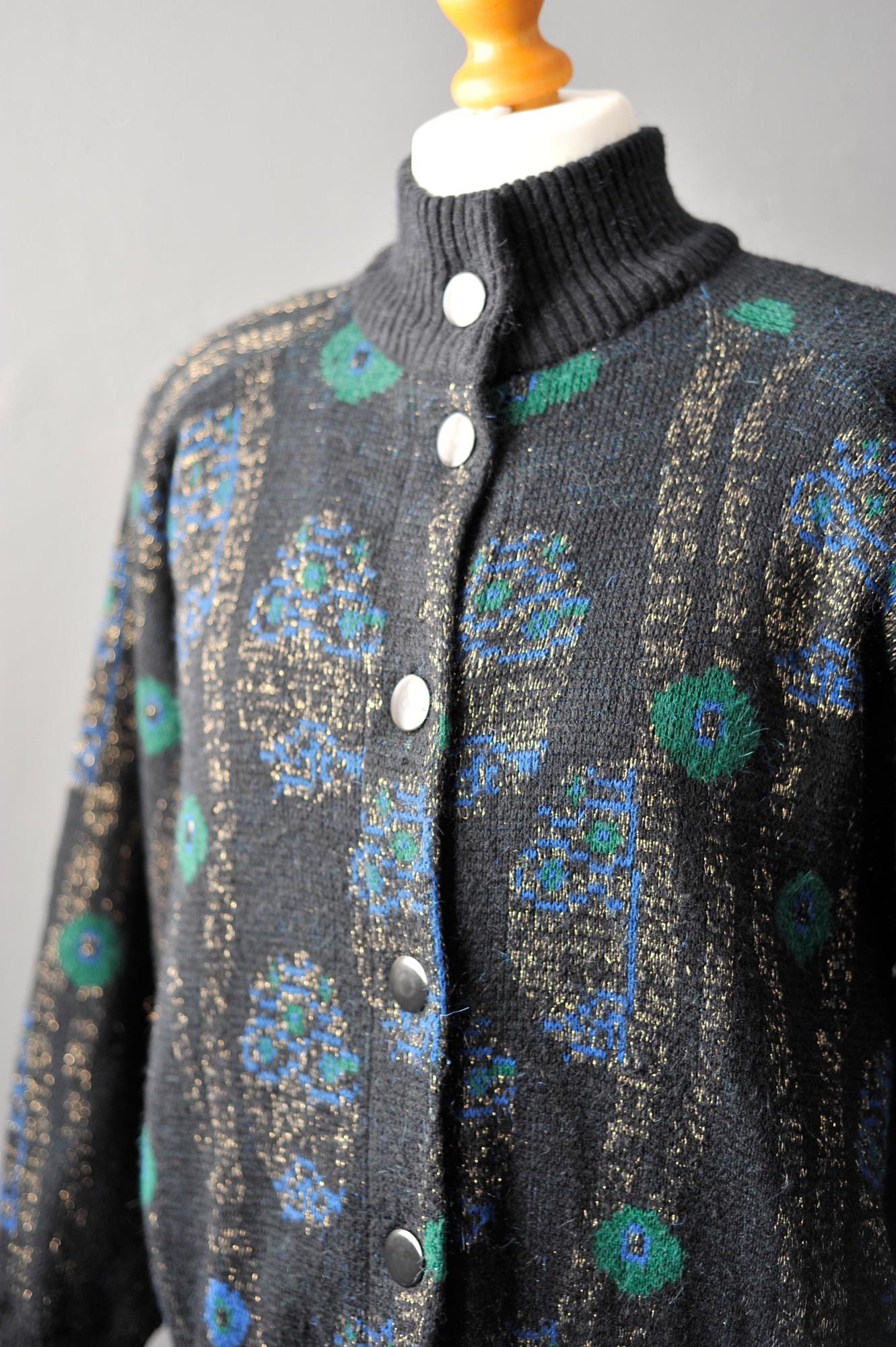 80s Klimt Nouveau Cardigan, Warm Long Coatigan, Medium to Plus Size