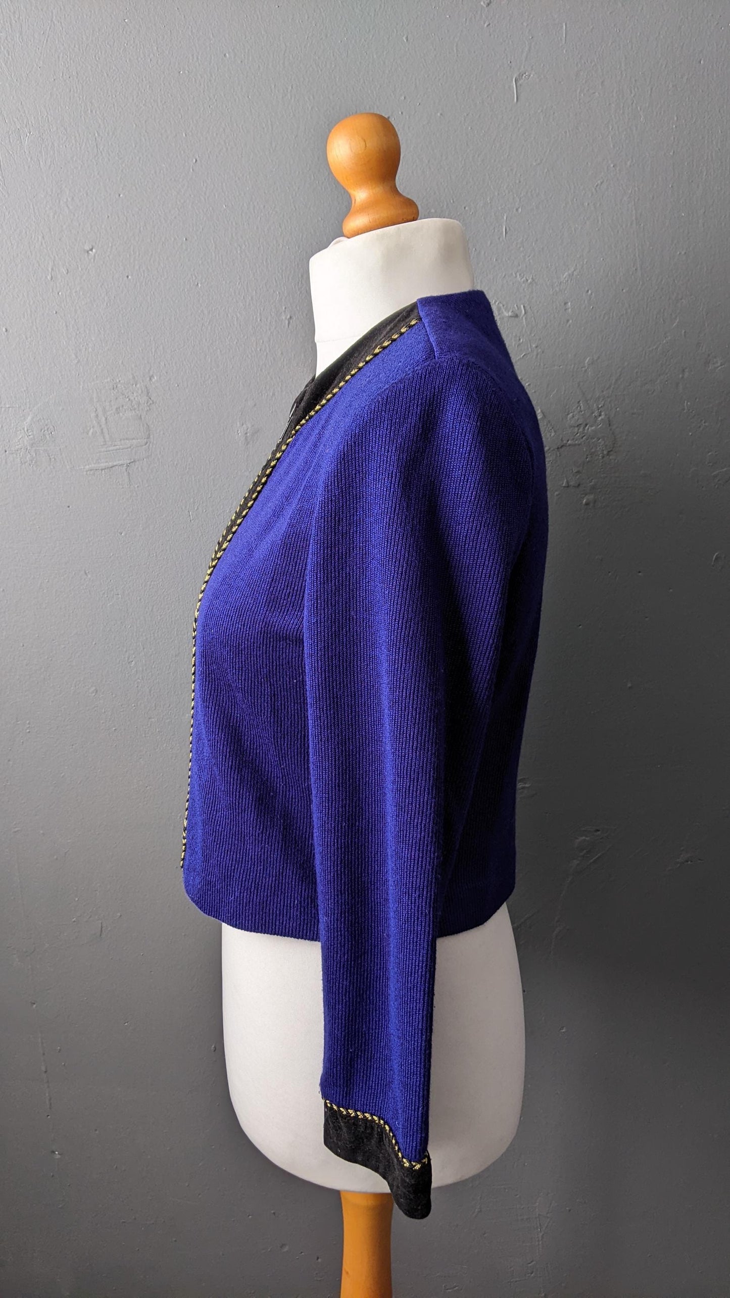 80s Cardigan Jacket by Jessica Howard Petite, Velvet Trim Smart Knitwear, Size Small Medium