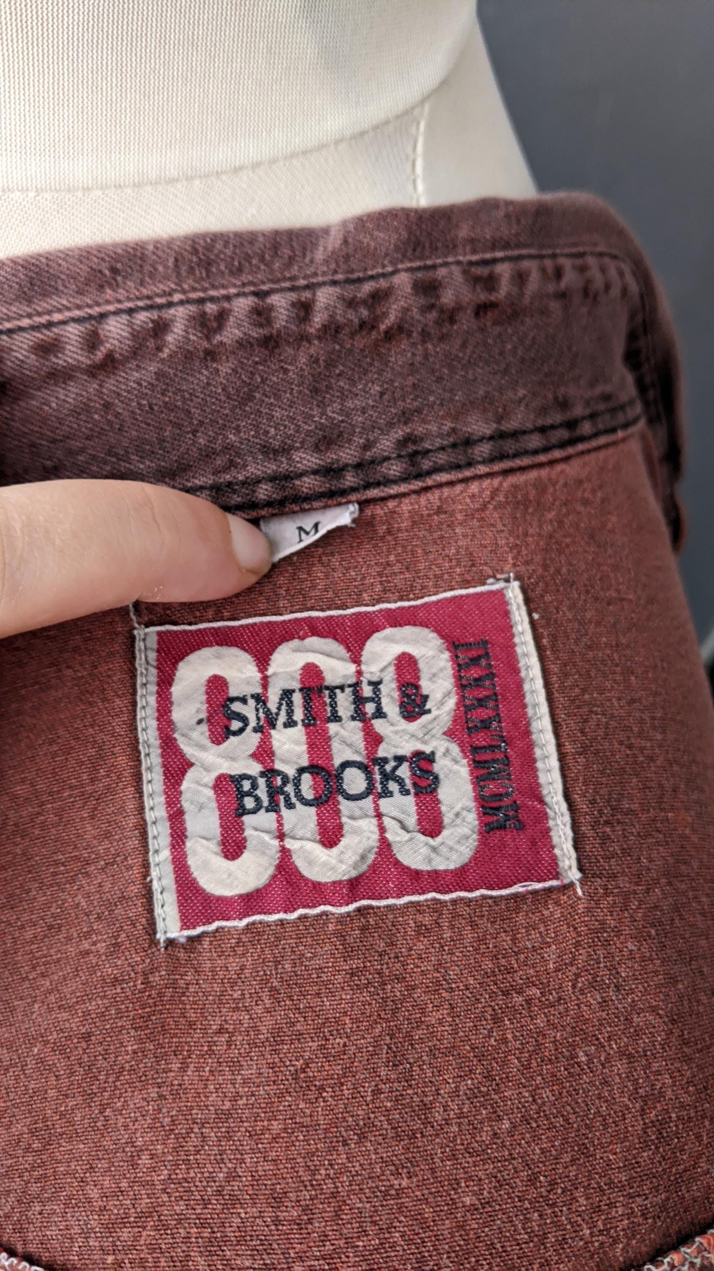 90s Mens Burgundy Denim Shirt, Overdyed Cotton Loose Fit, Size Medium Large 42 Chest