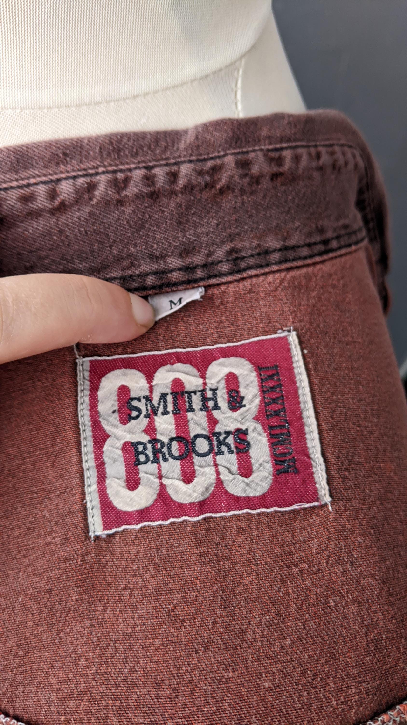 90s Mens Burgundy Denim Shirt, Overdyed Cotton Loose Fit, Size Medium Large 42 Chest