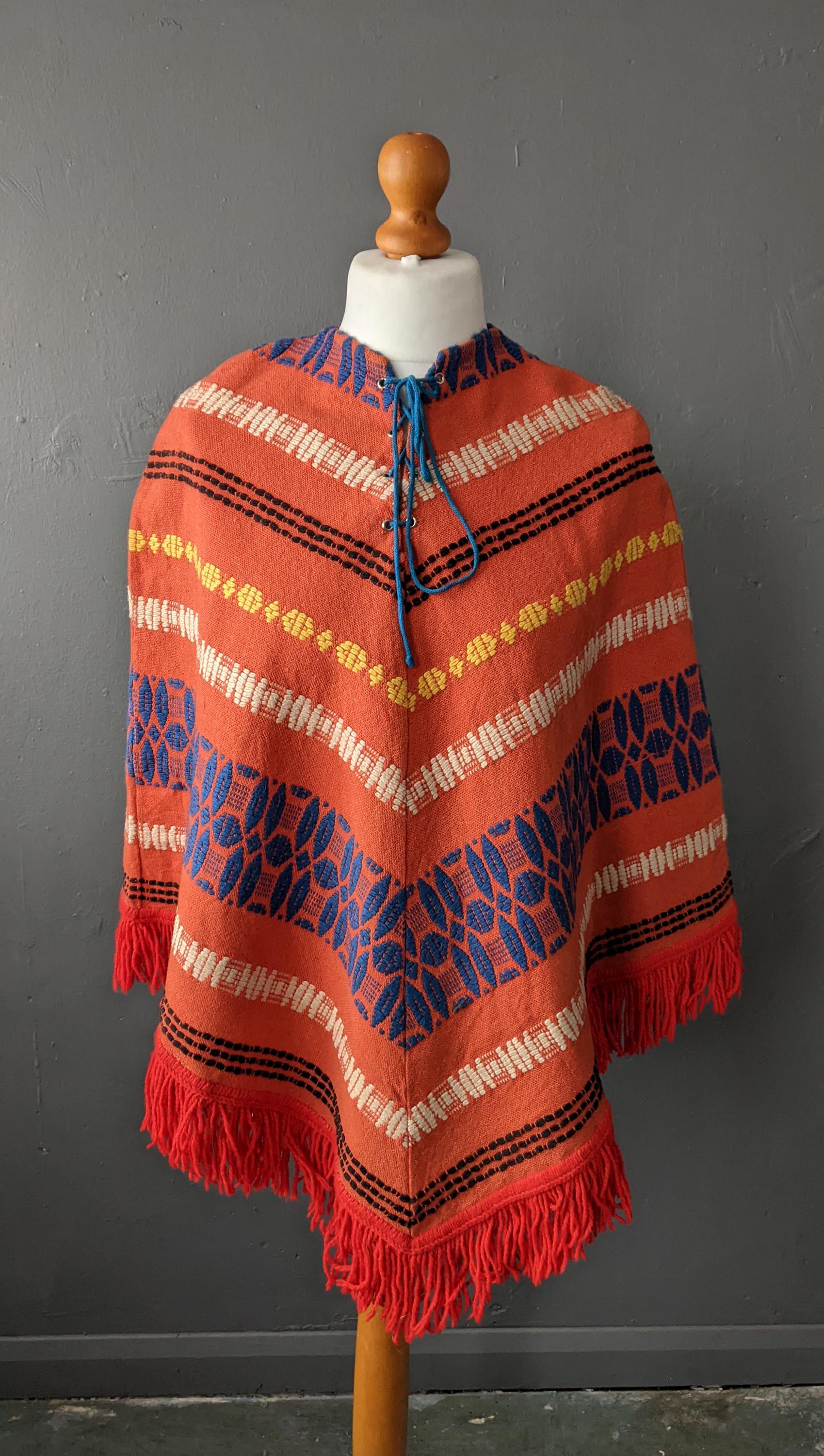 Vintage 70s Multicoloured Poncho, One Size
