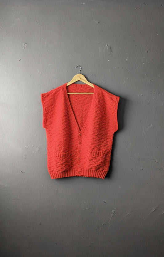 Mens 70s Knit Tank Top, V Neck Cardigan Vest, Size XL 48 Chest