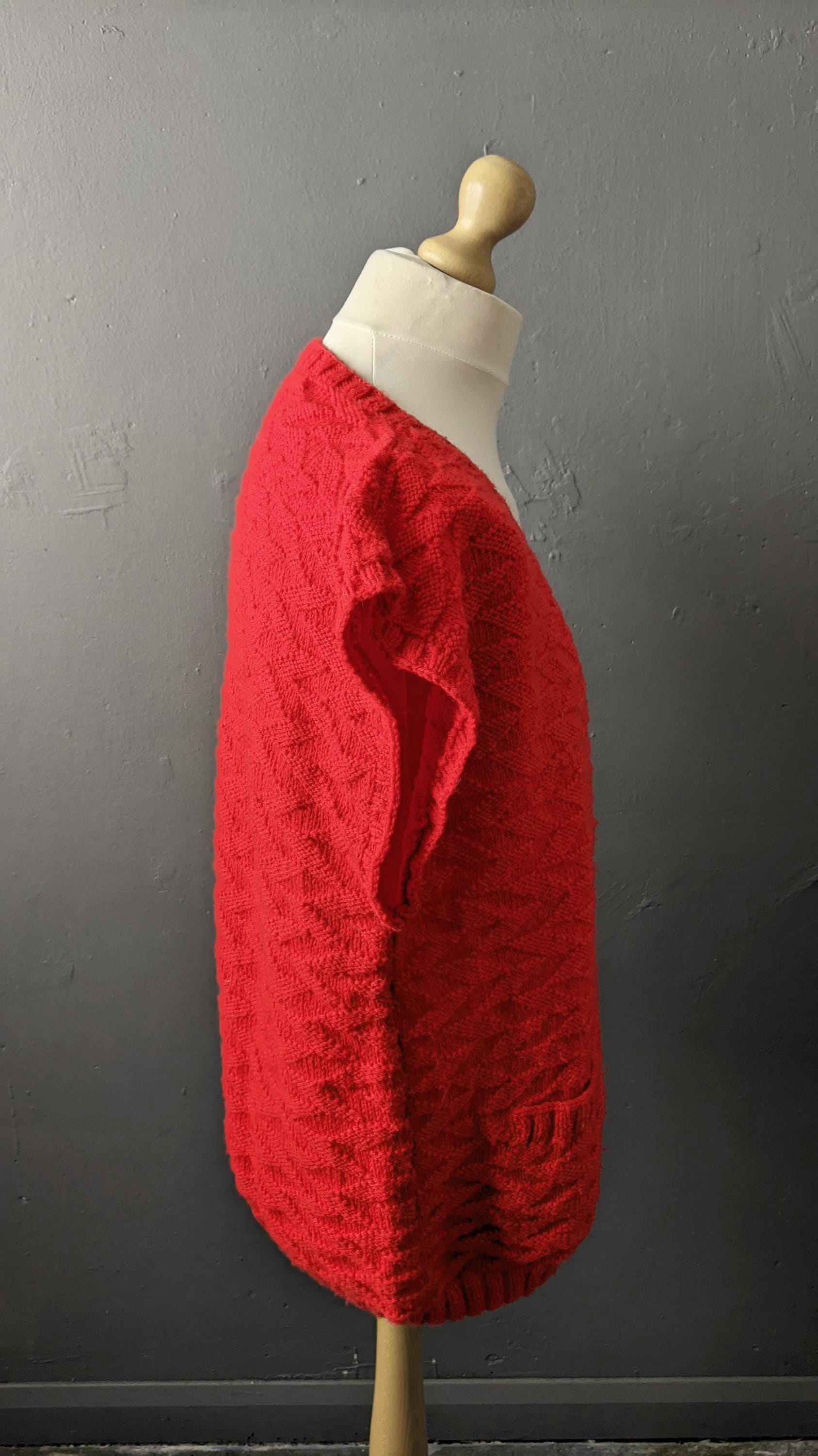 Mens 70s Knit Tank Top, V Neck Cardigan Vest, Size XL 48 Chest